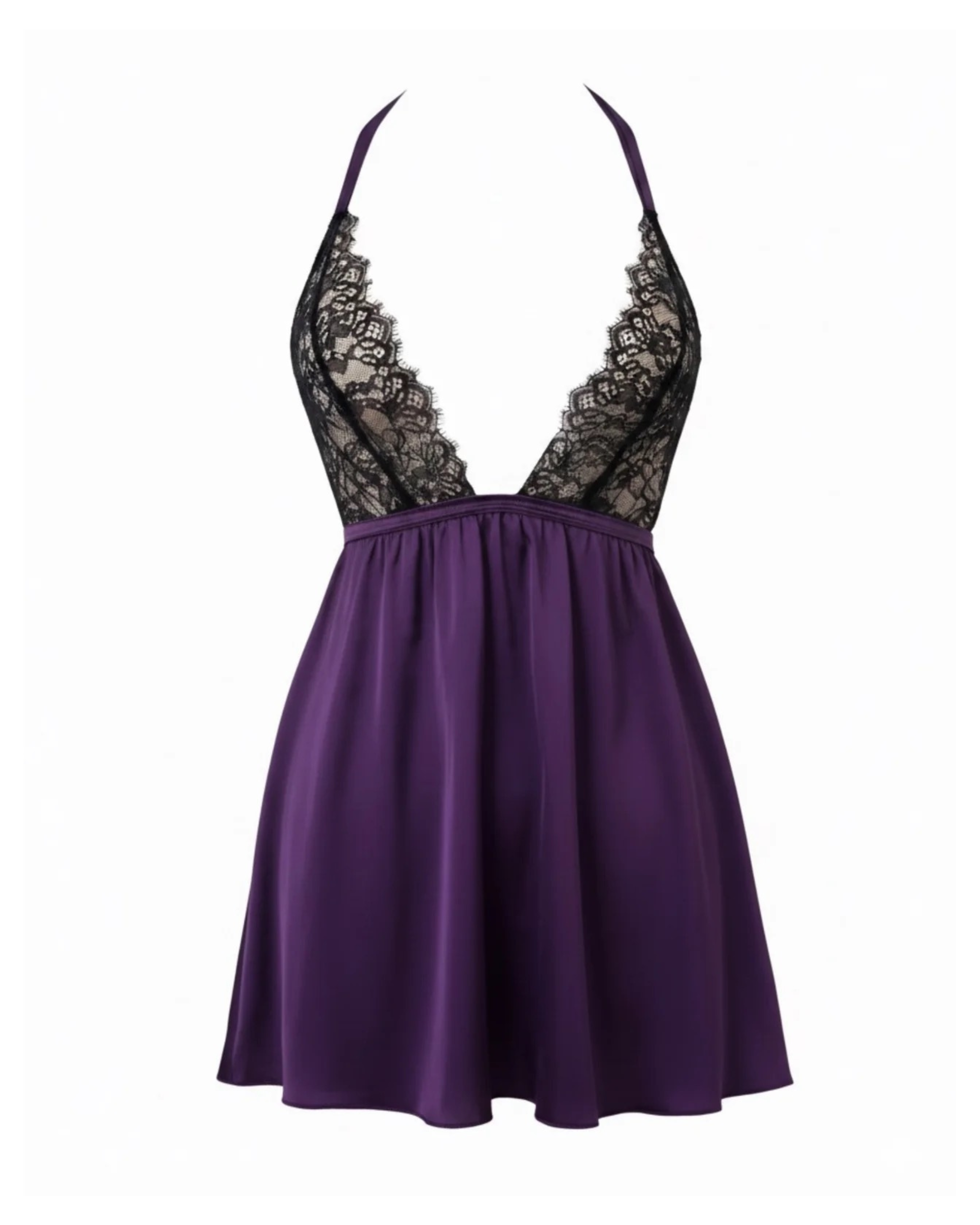 Purple Satin Halter Babydoll