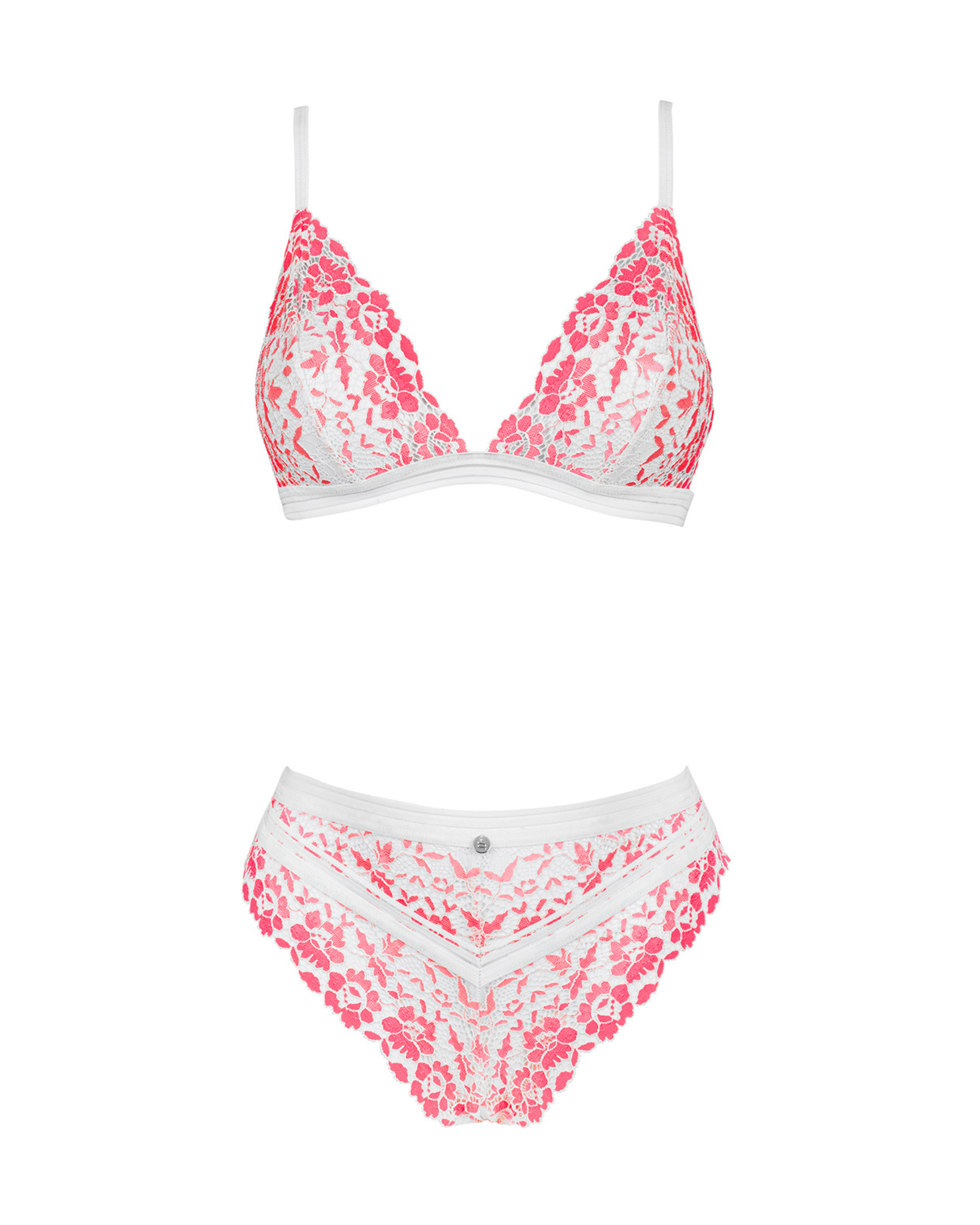 Pink Floral Lace Bra Set