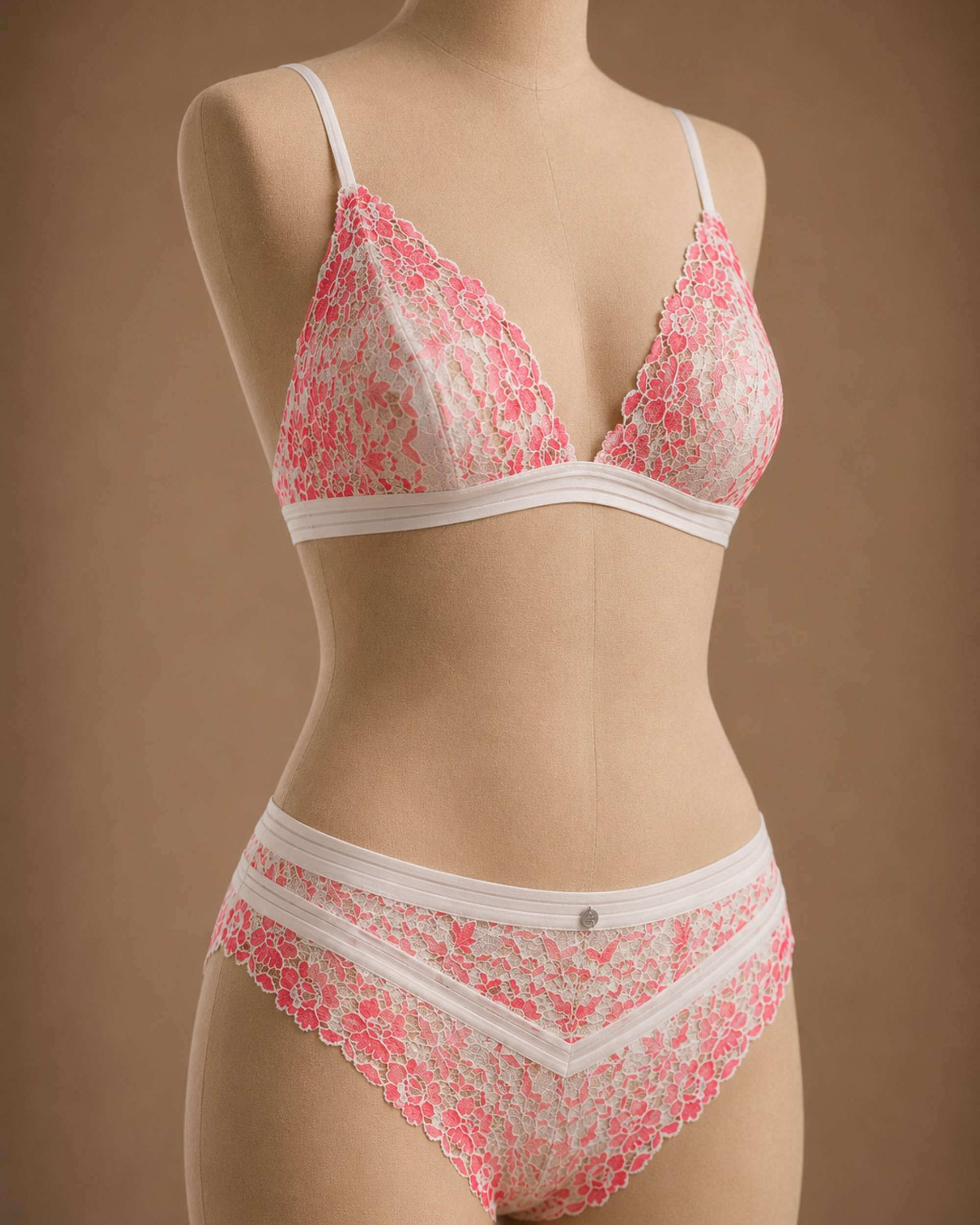 Pink Floral Lace Bra Set