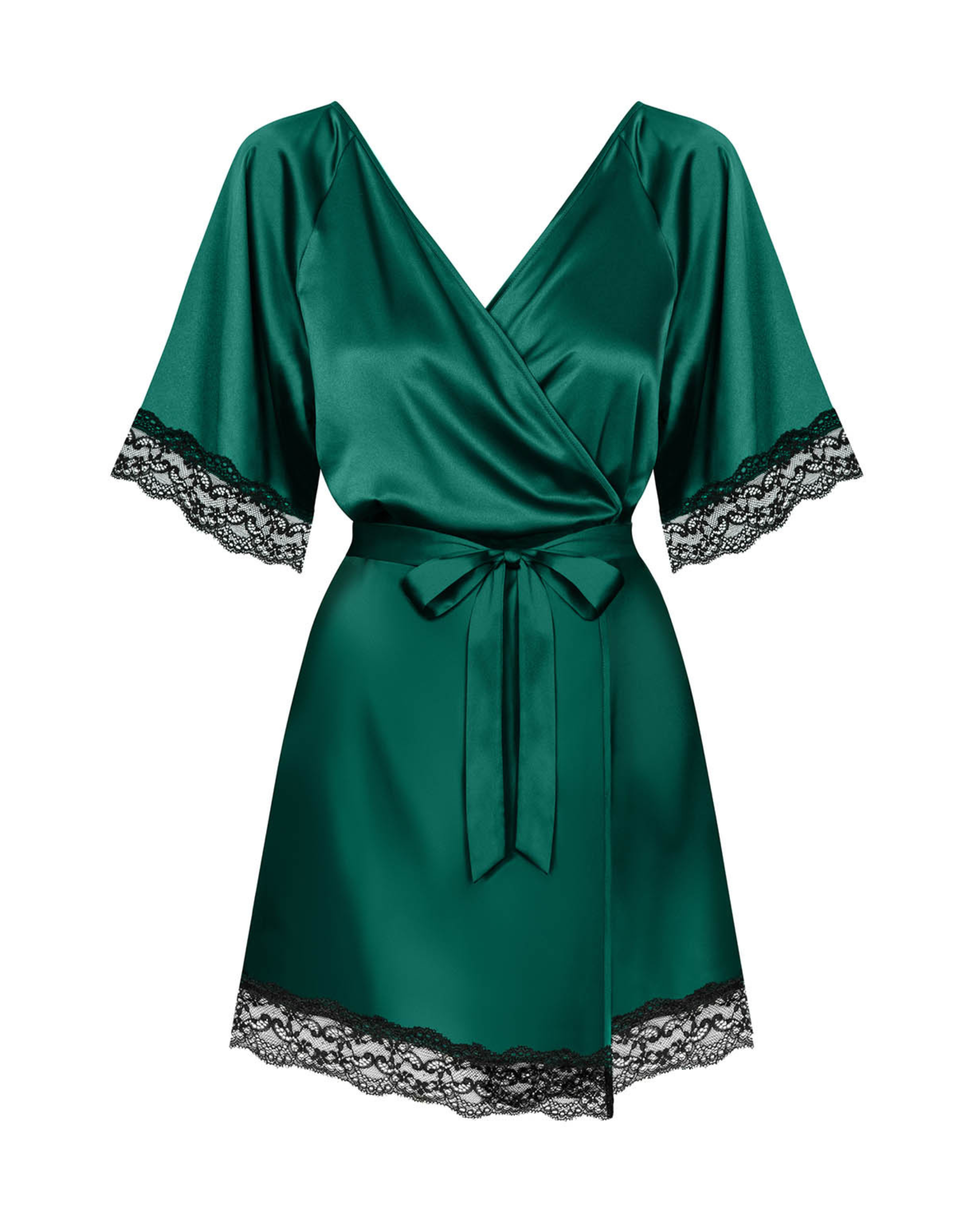 Green Silky Lace Trim Robe