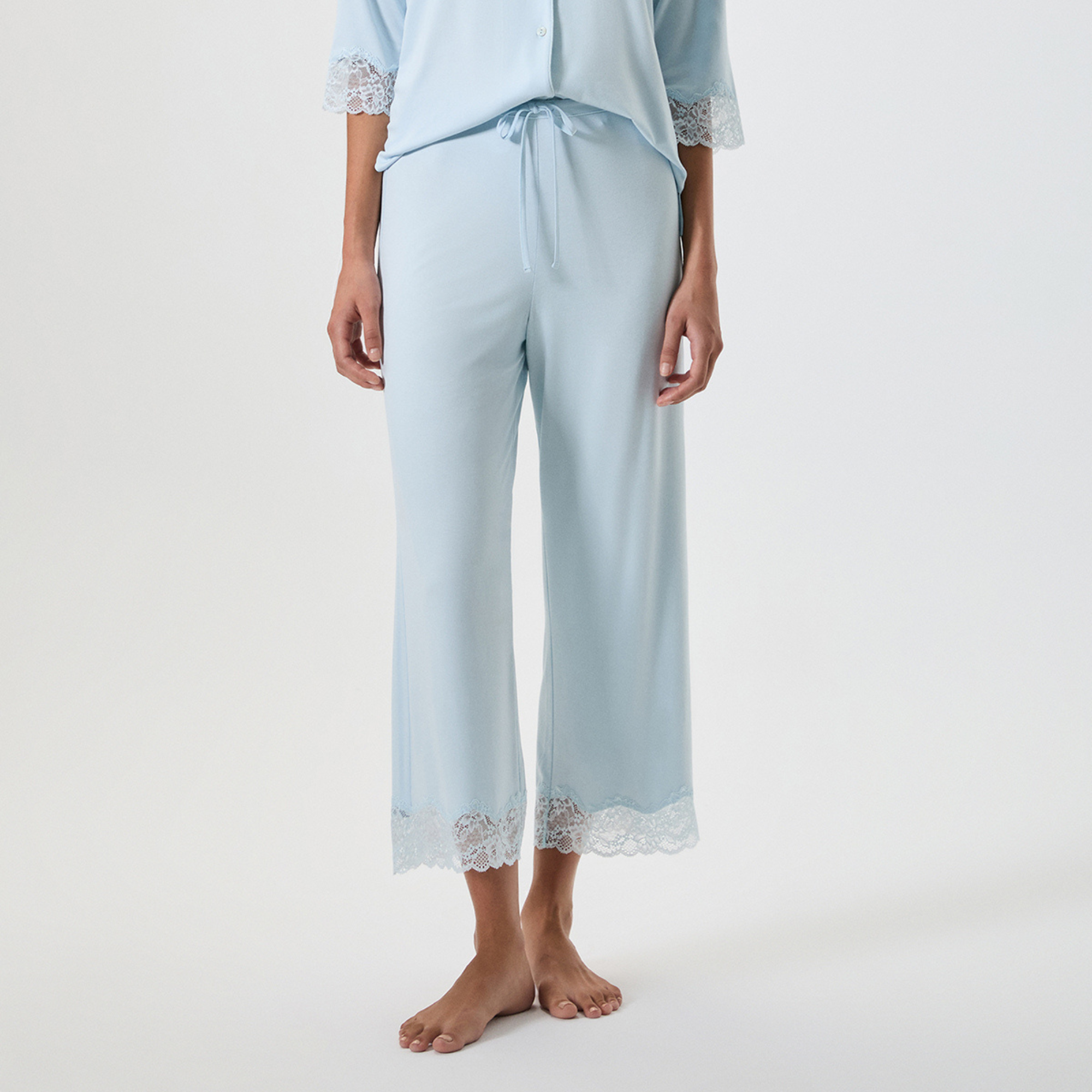 Lace Trim Viscose Pajama Set
