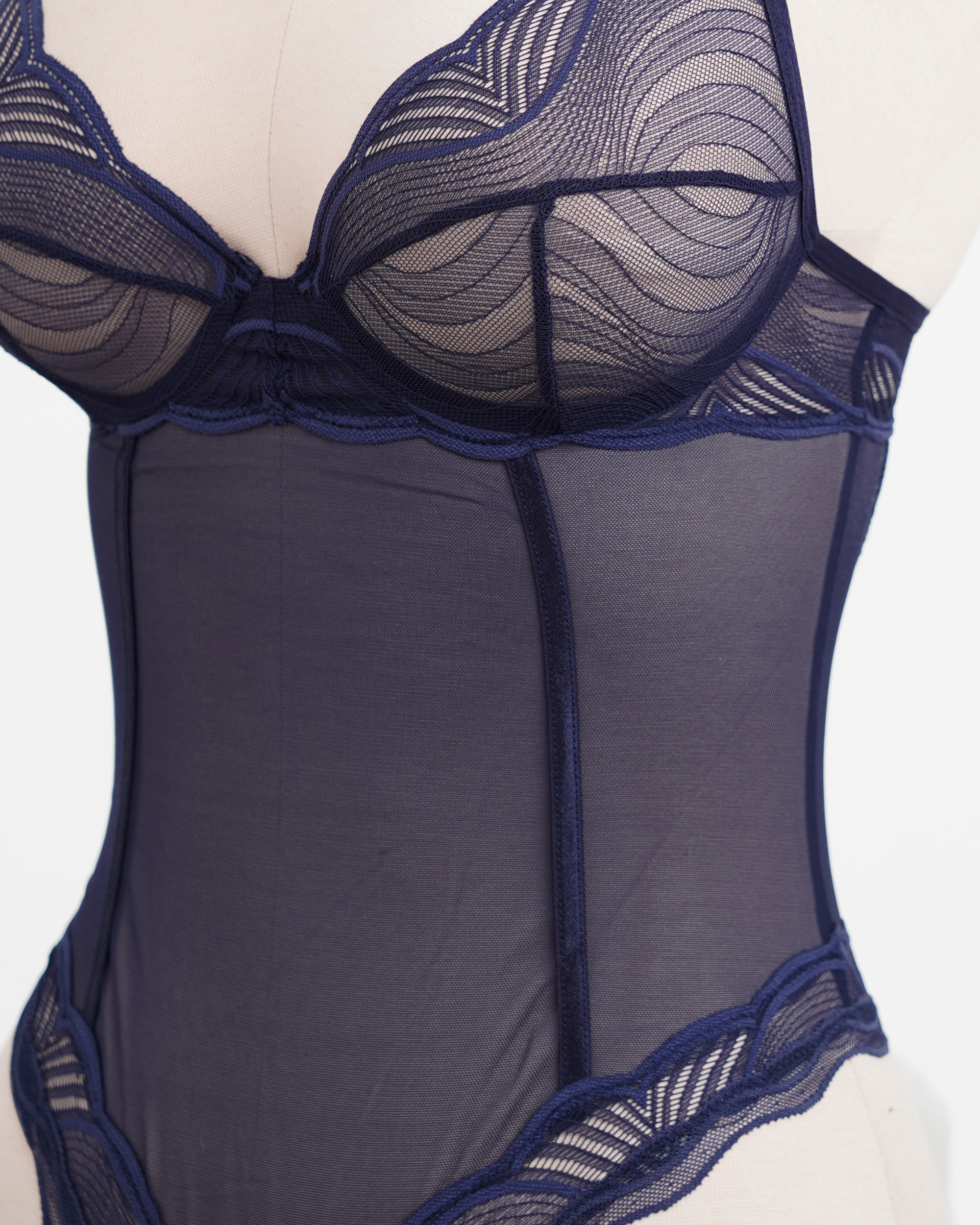 Navy Blue Mesh Cutout Teddy