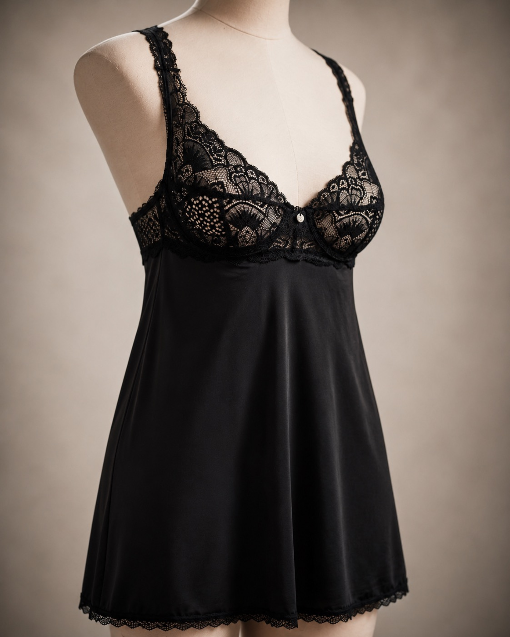 Black Lace Floral Babydoll