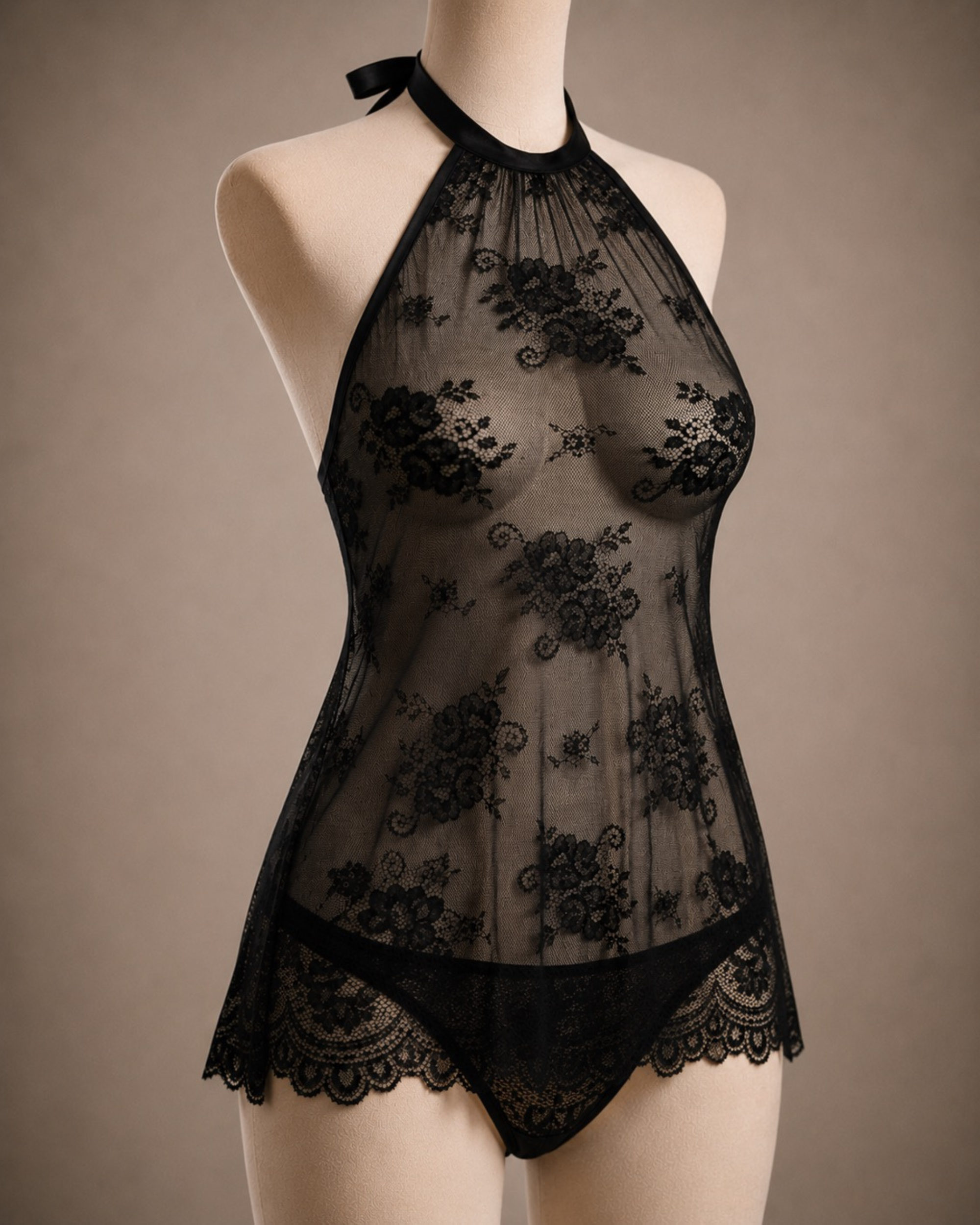 Sheer Halter Floral Babydoll