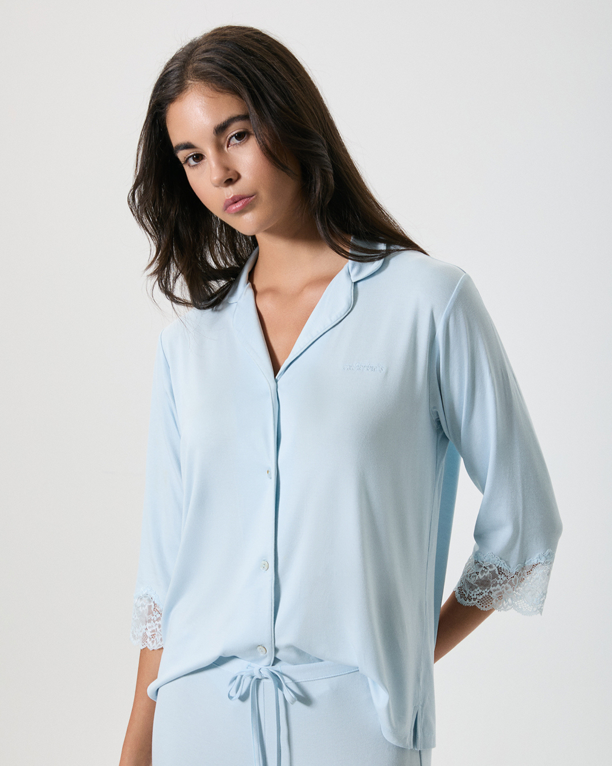 Lace Trim Button Pajama Set
