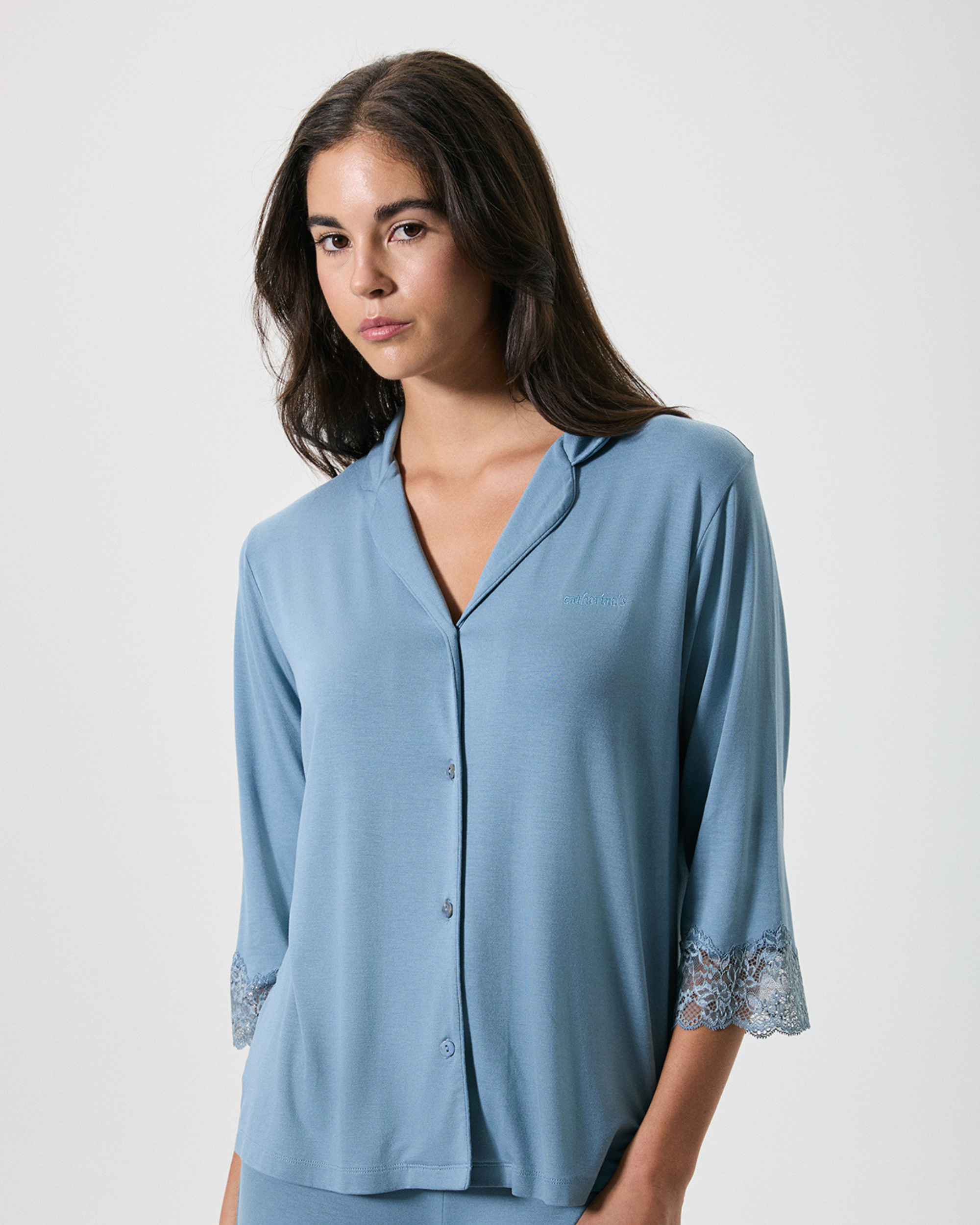Indigo Lace Trim Pajama Set