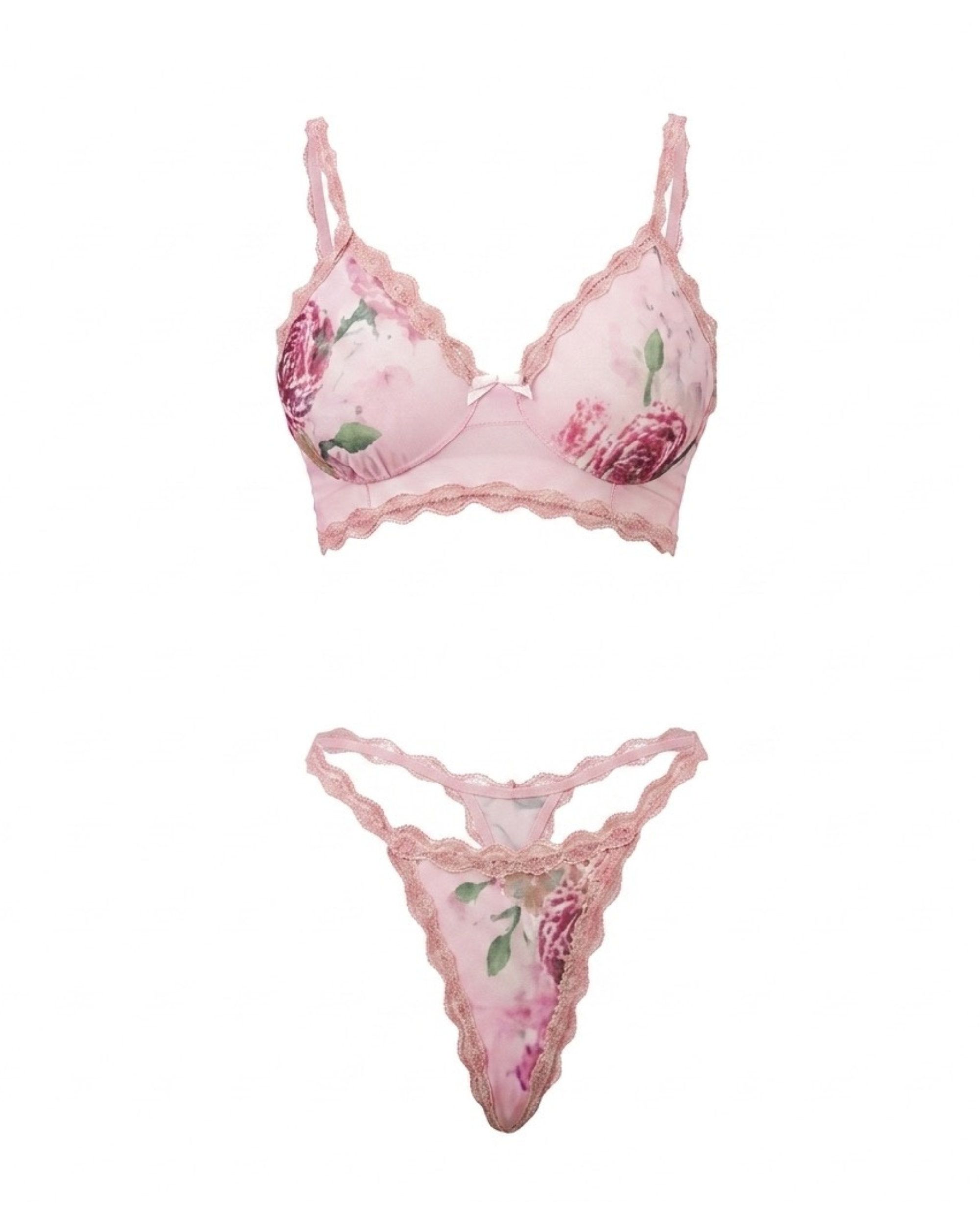 Pink Floral Bra Set