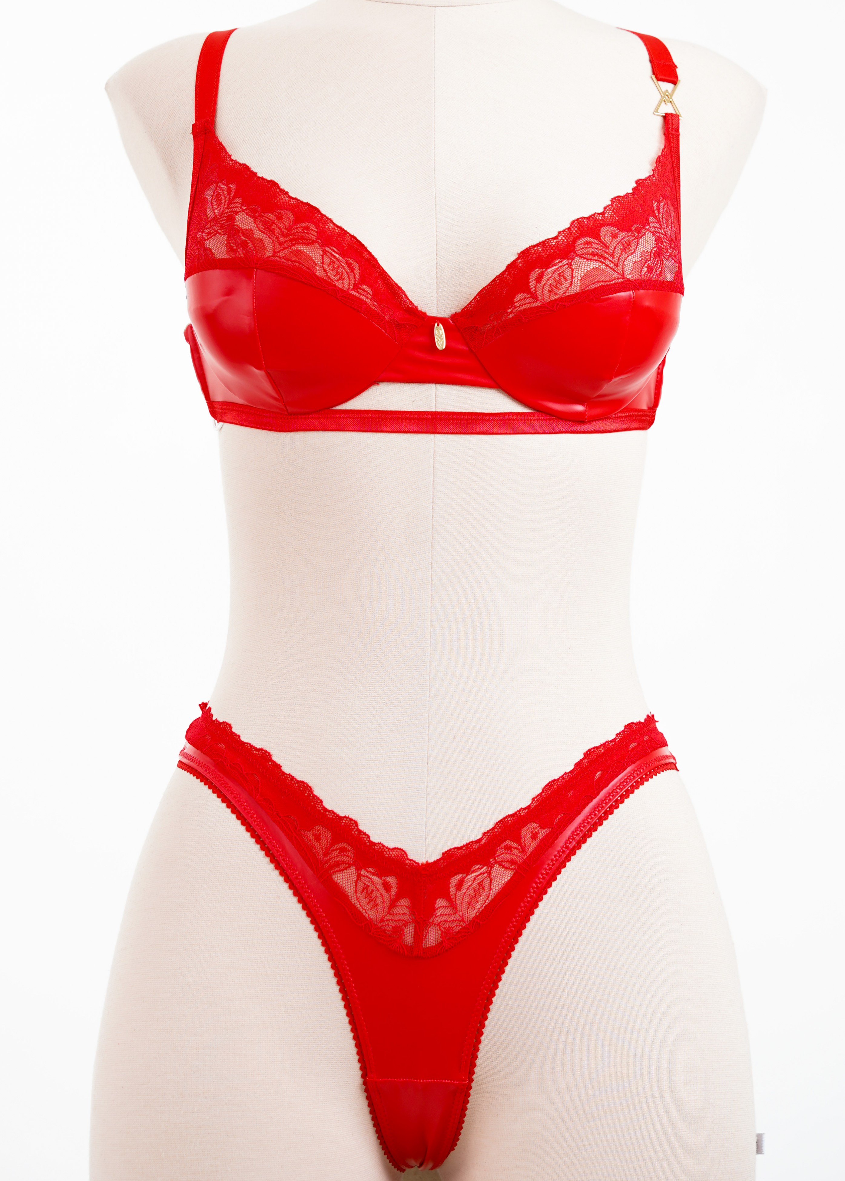 Red Satin & Lace Chemise Set