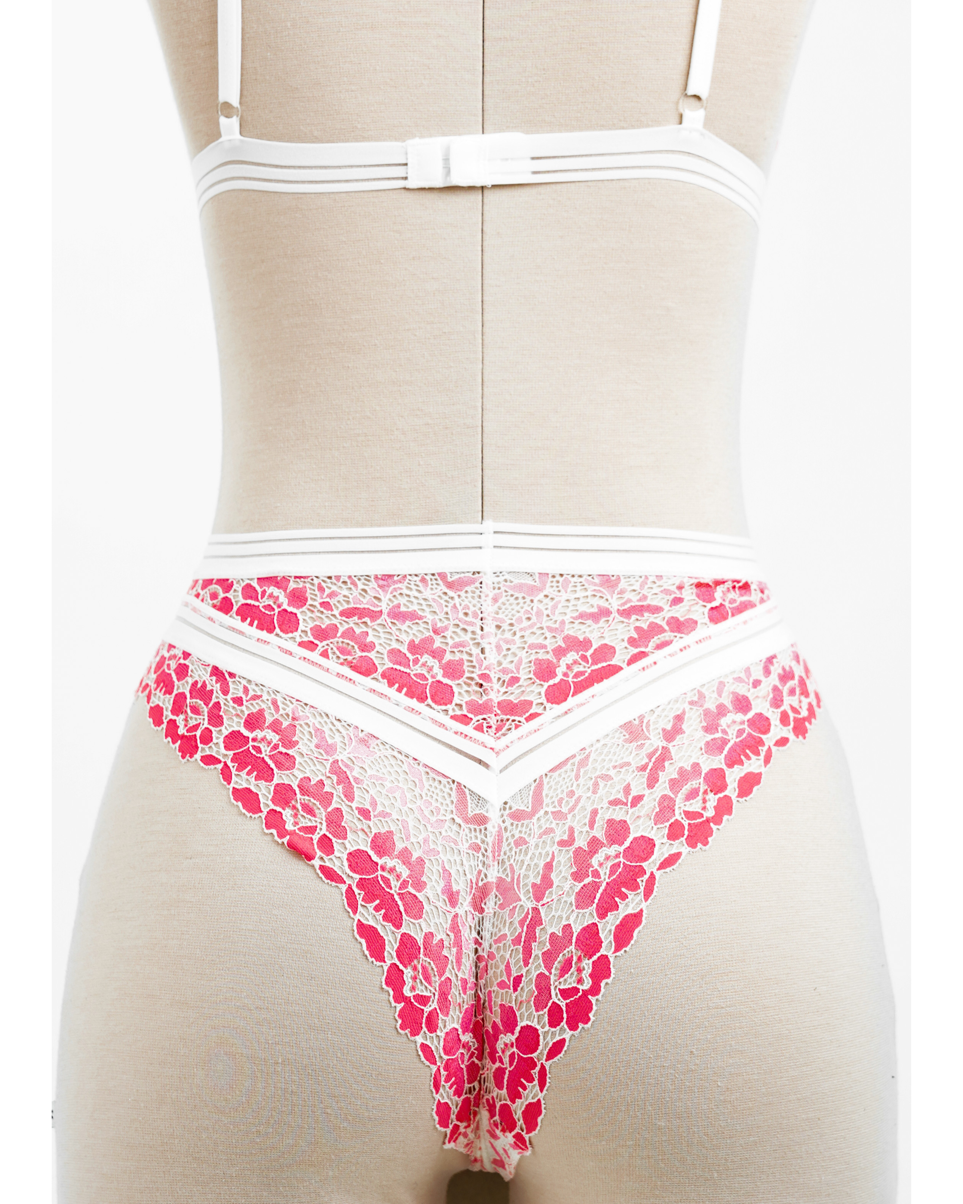 Pink Floral Lace Lingerie Set