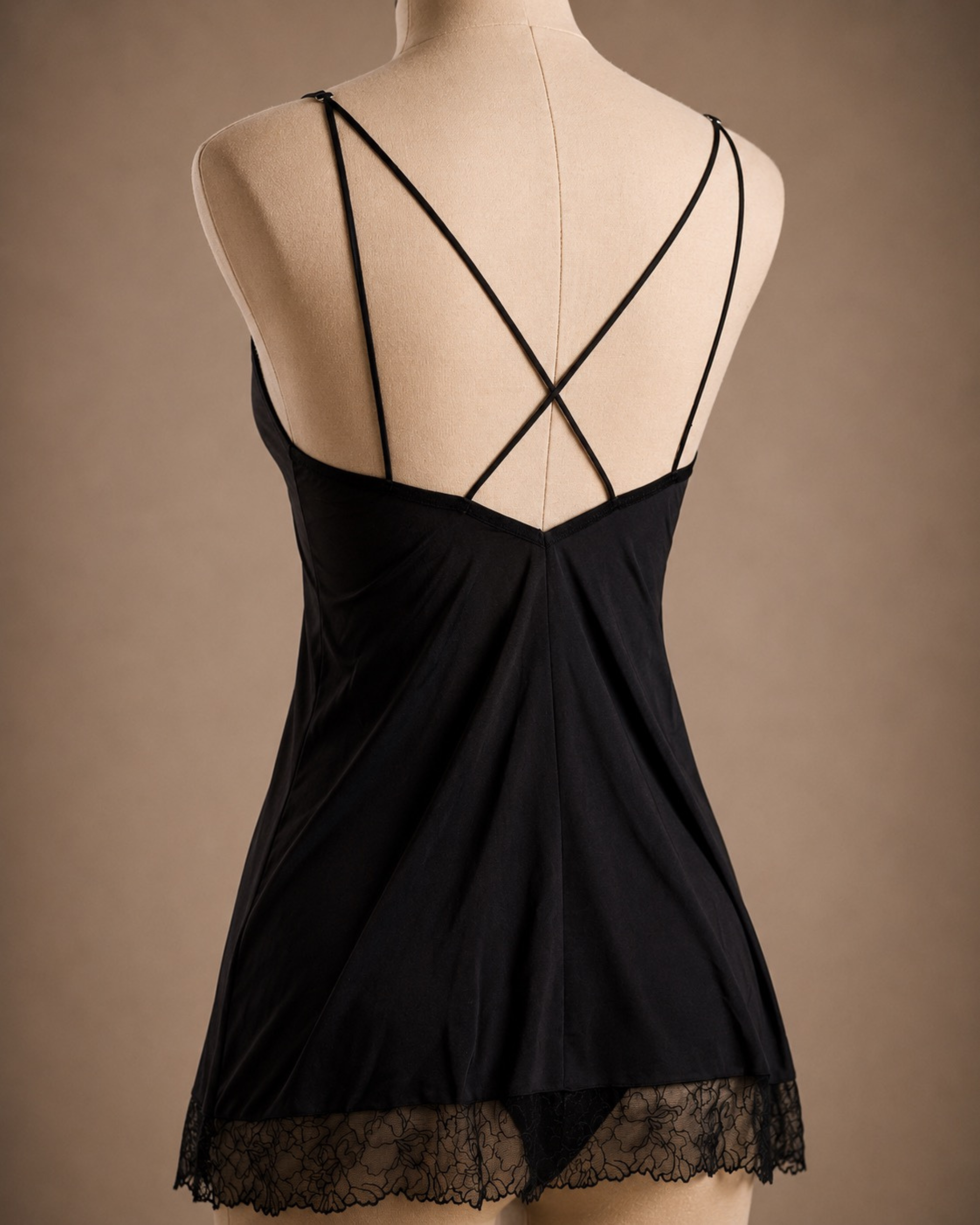 Black Floral Tulle Chemise