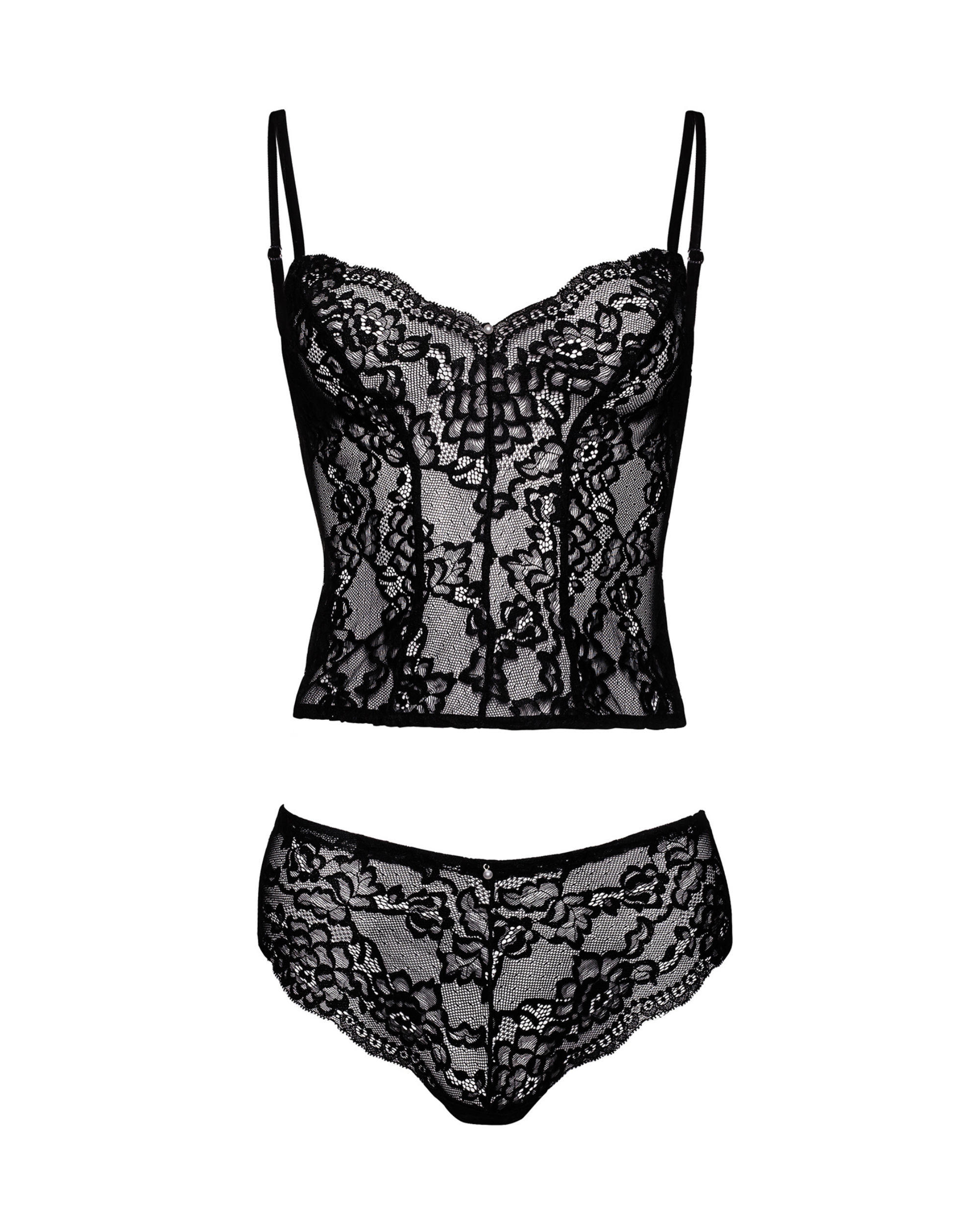 Black Lace Pearl Detail Set
