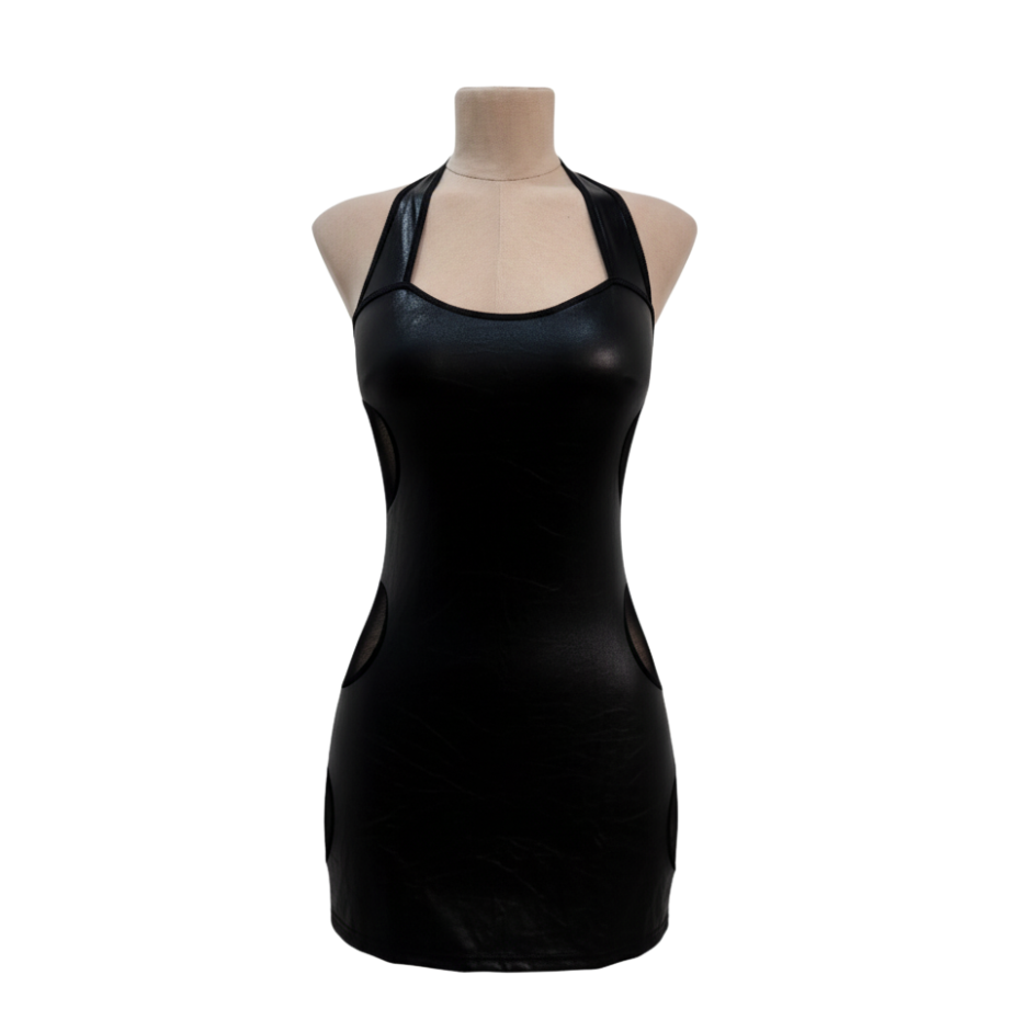 Glossy-Look Halter Mini Dress