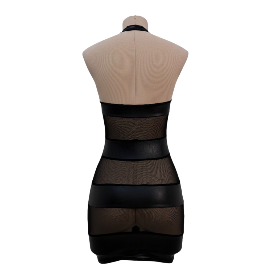 Glossy-Look Halter Mini Dress