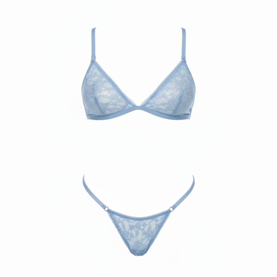 Floral Lace Triangle Bralette and Thong Set