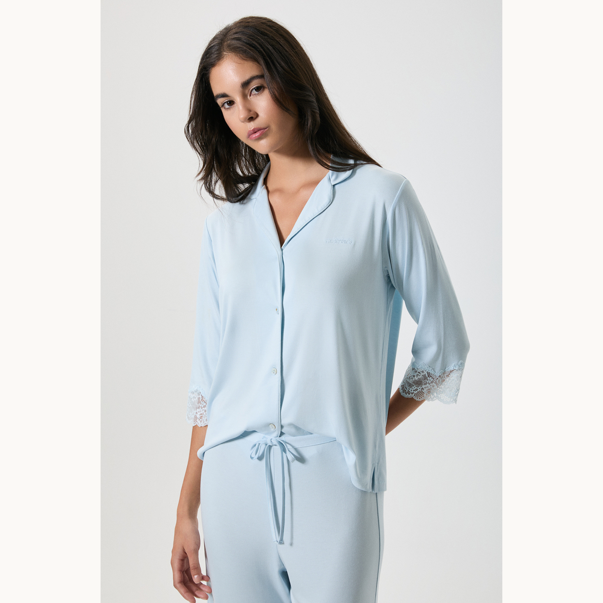 Lace Trim Viscose Pajama Set