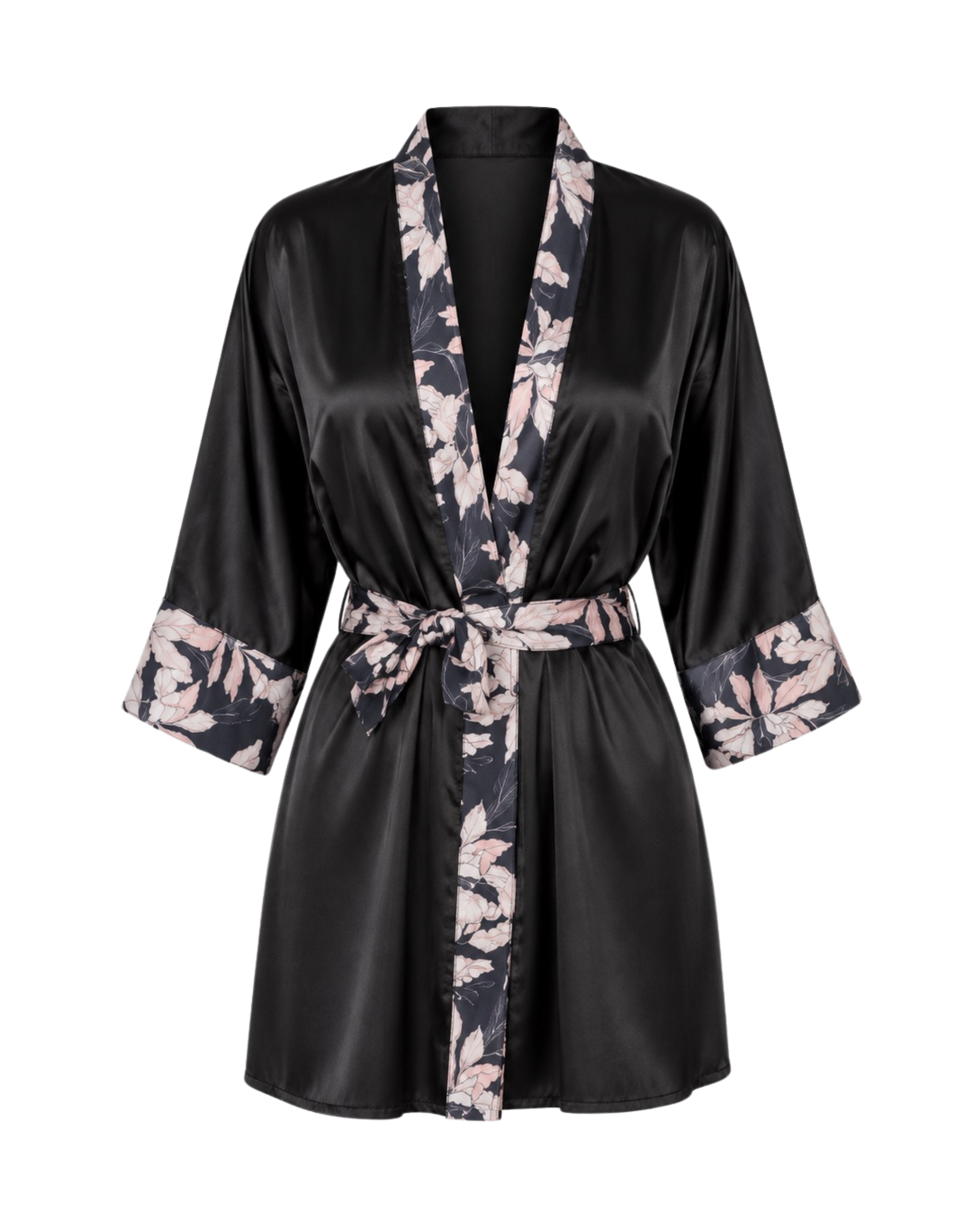 Black Satin Floral Robe