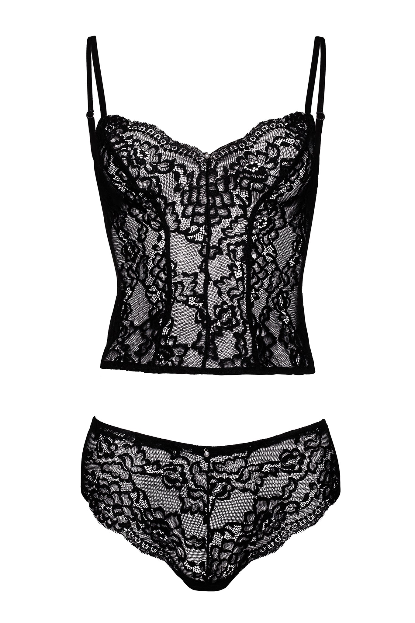 Black Lace Pearl Detail Set