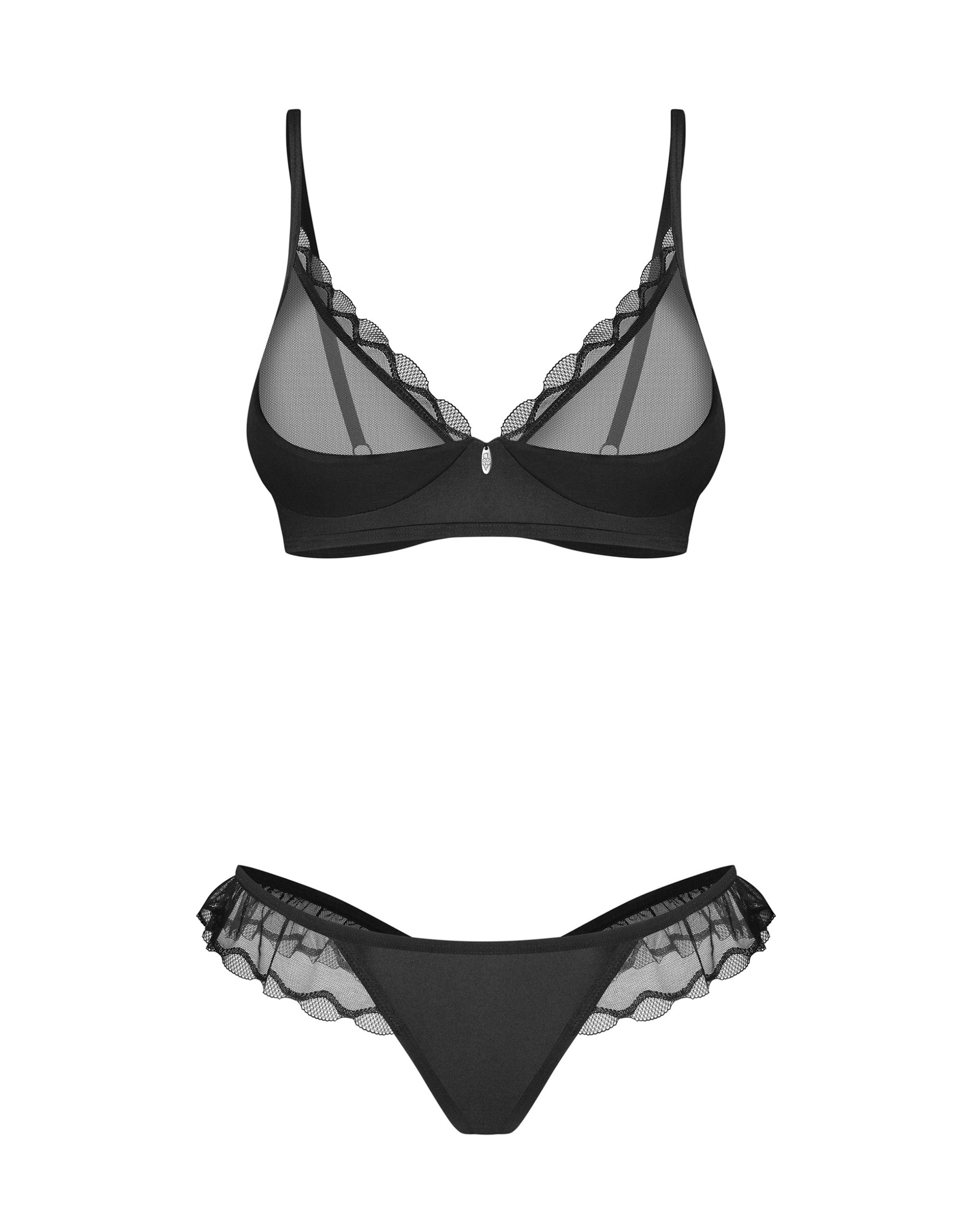 Black Tulle Trim Bra Set