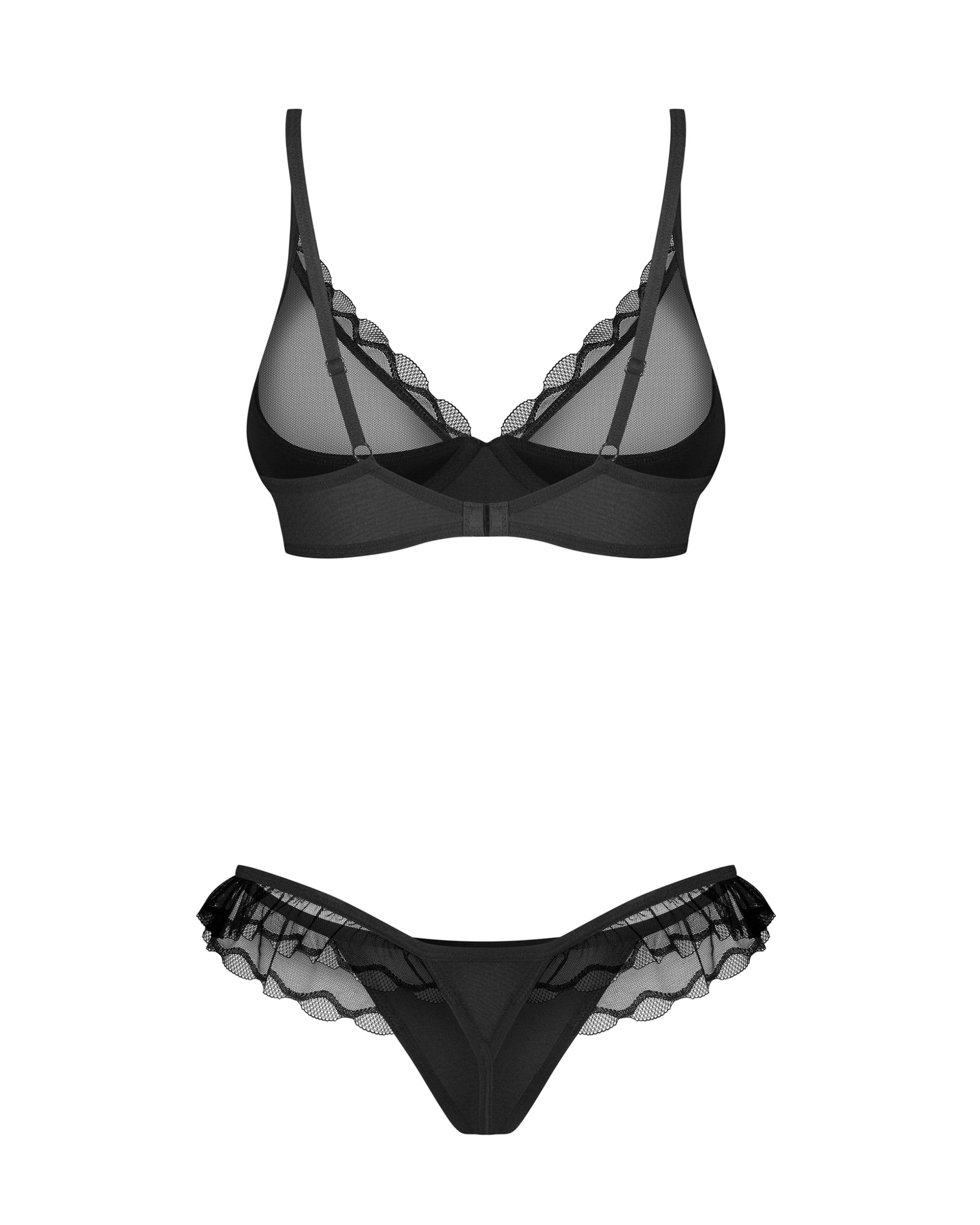 Black Tulle Trim Bra Set