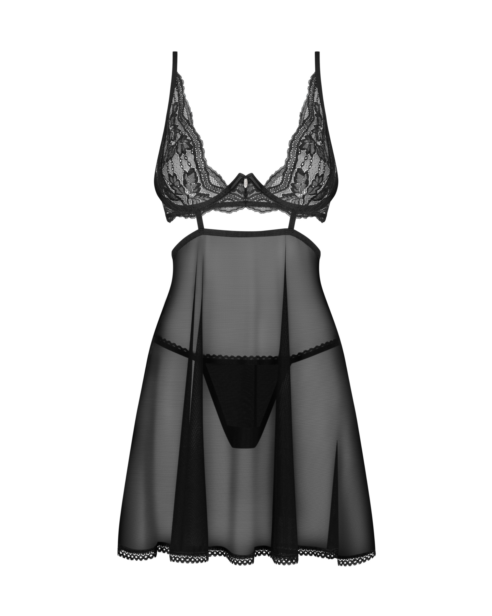 Black Floral Lace Babydoll Set