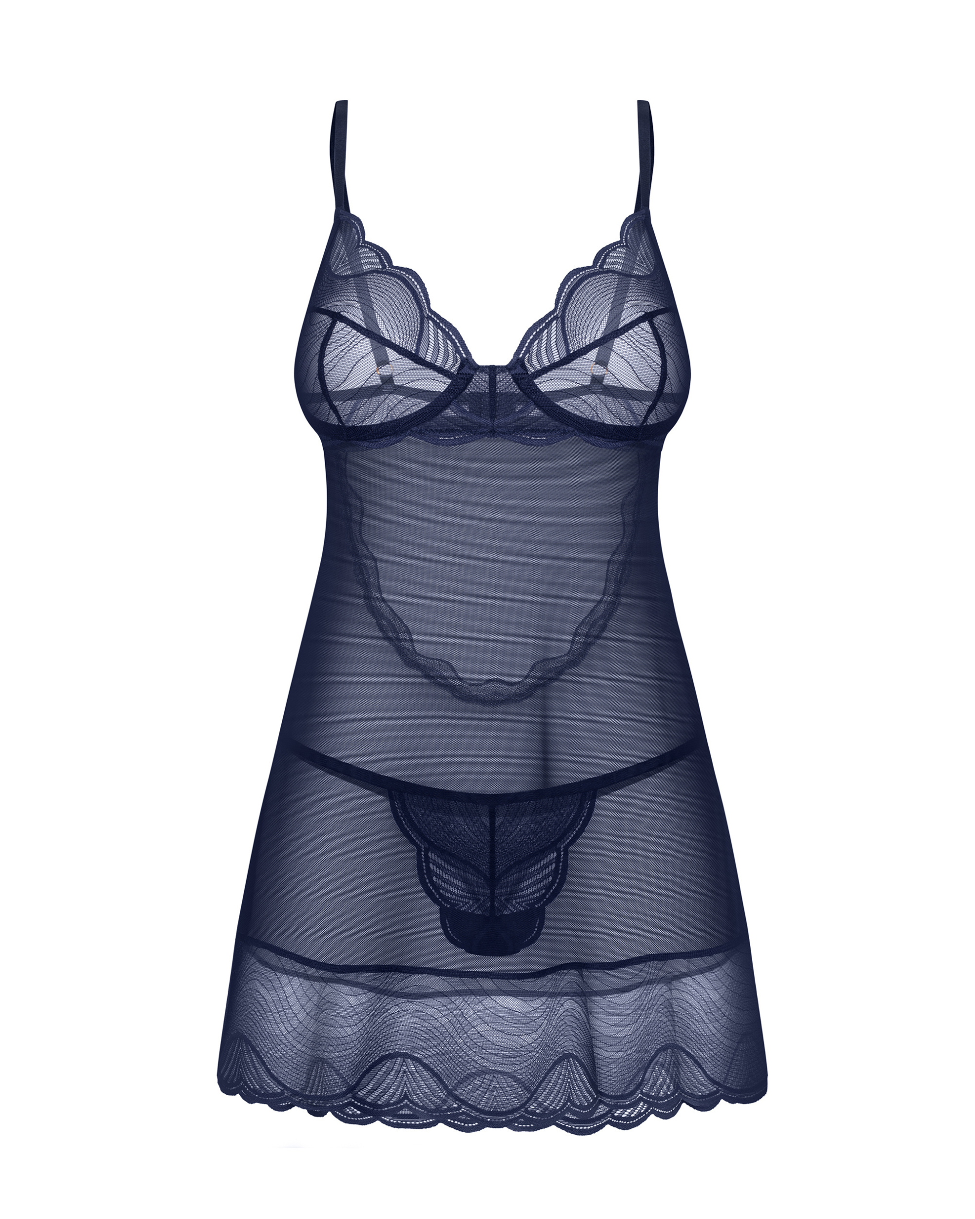 Navy Blue Lace Chemise Set
