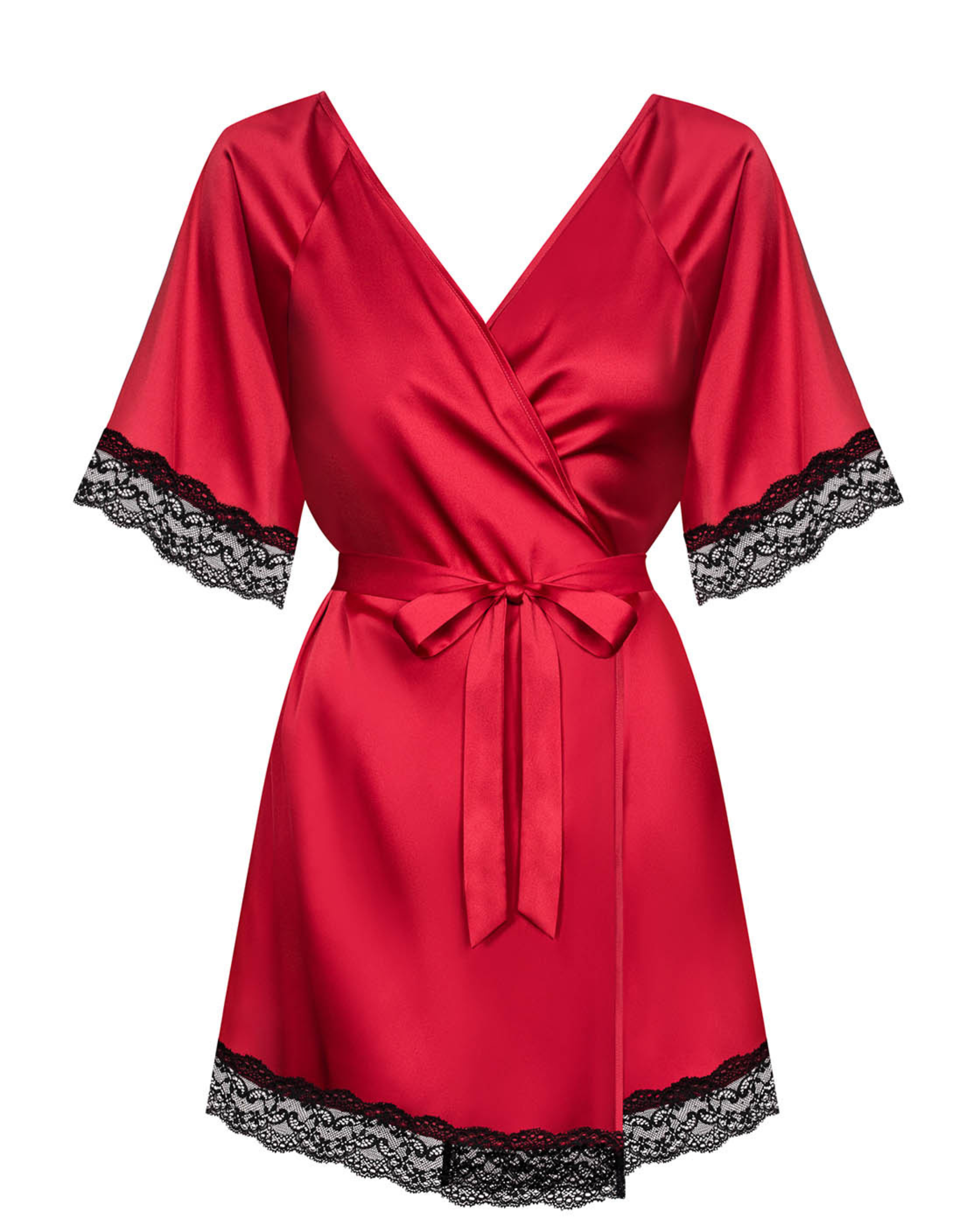 Red Silky Lace Trim Robe