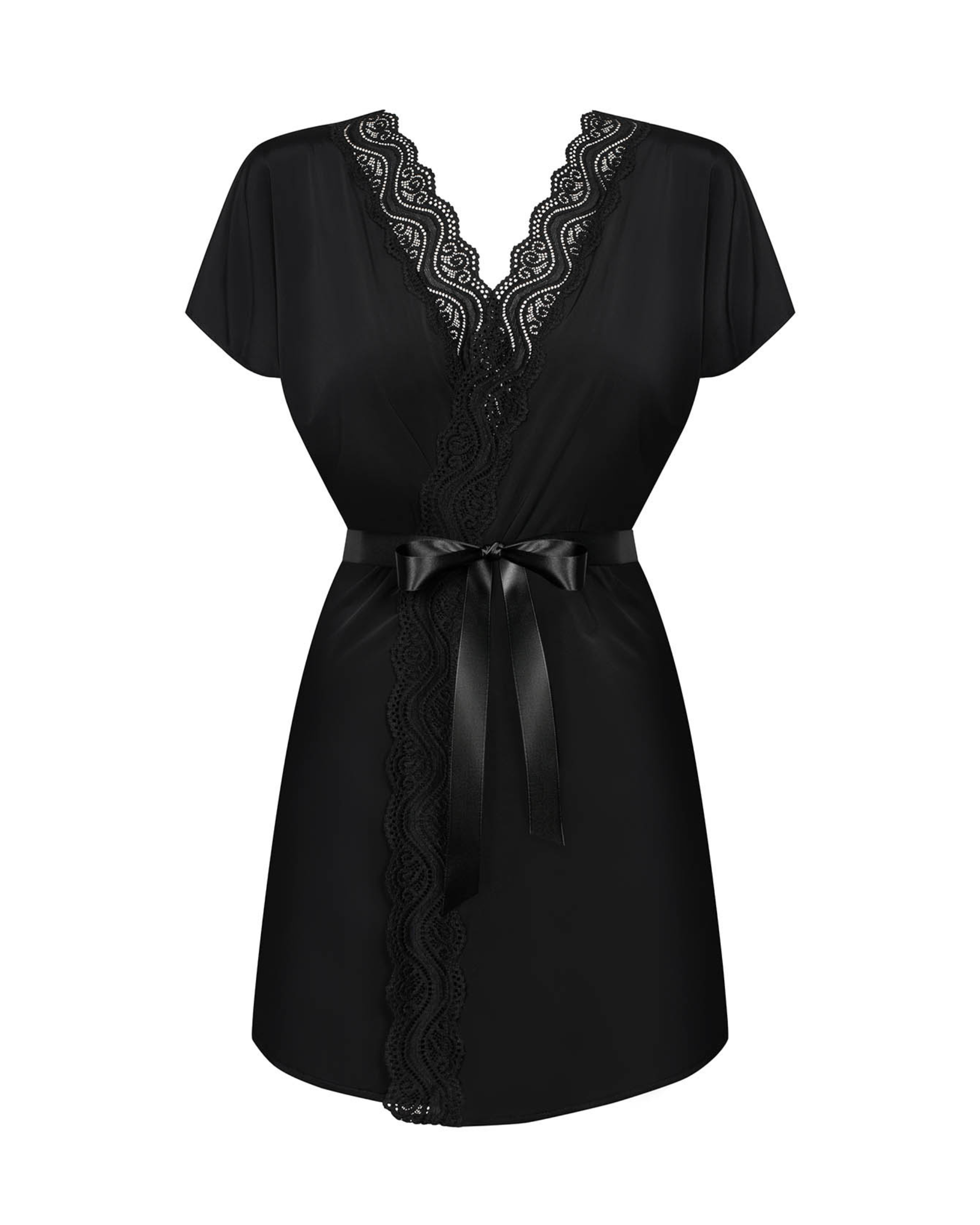 Black Lace Belt Peignoir