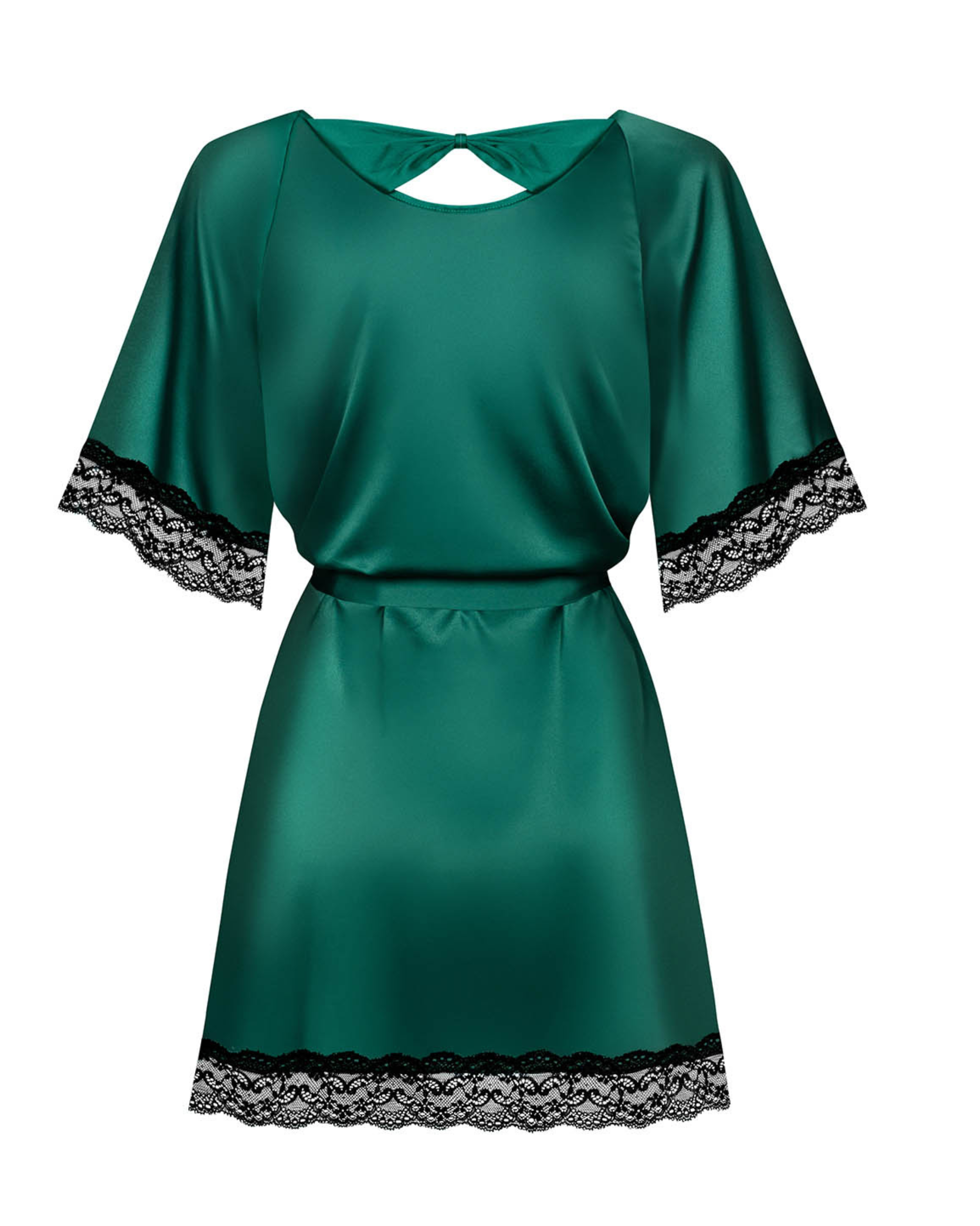 Green Silky Lace Trim Robe
