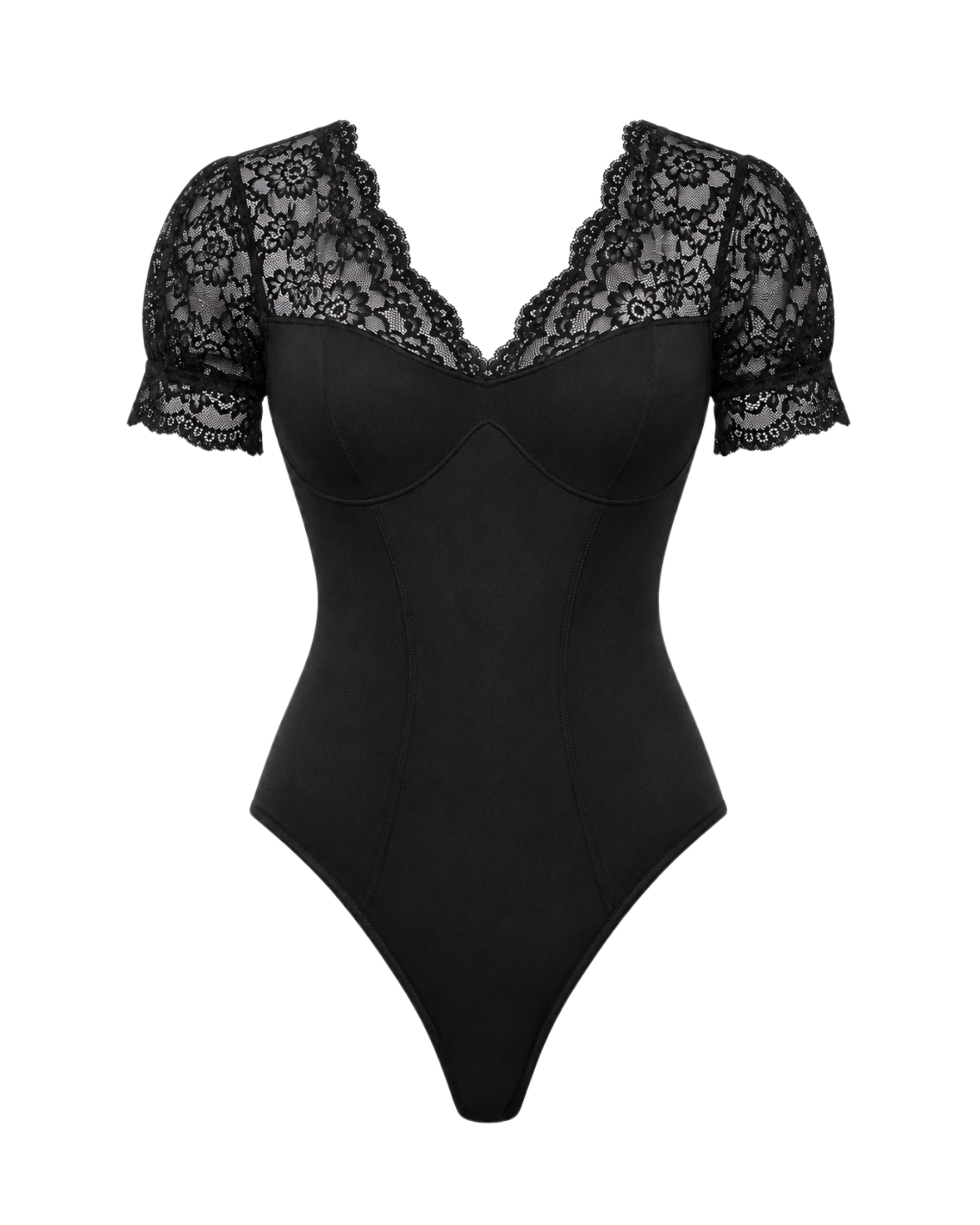 Black Microfibre Lace Bodysuit