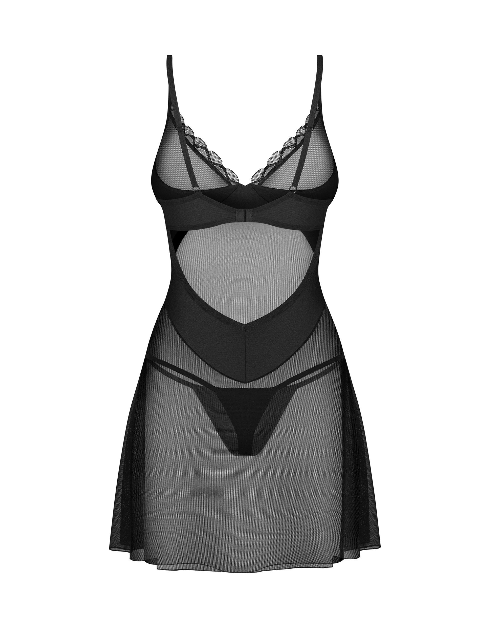 Black Mesh Chemise Set