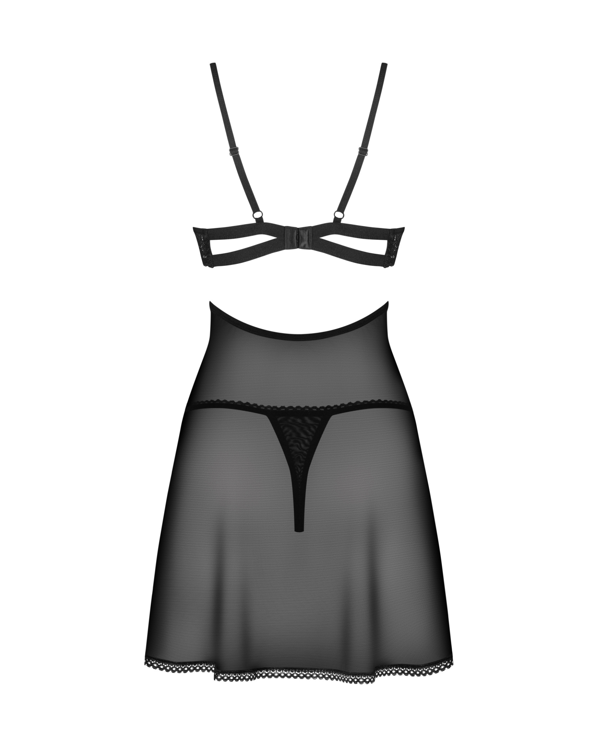 Black Floral Lace Babydoll Set