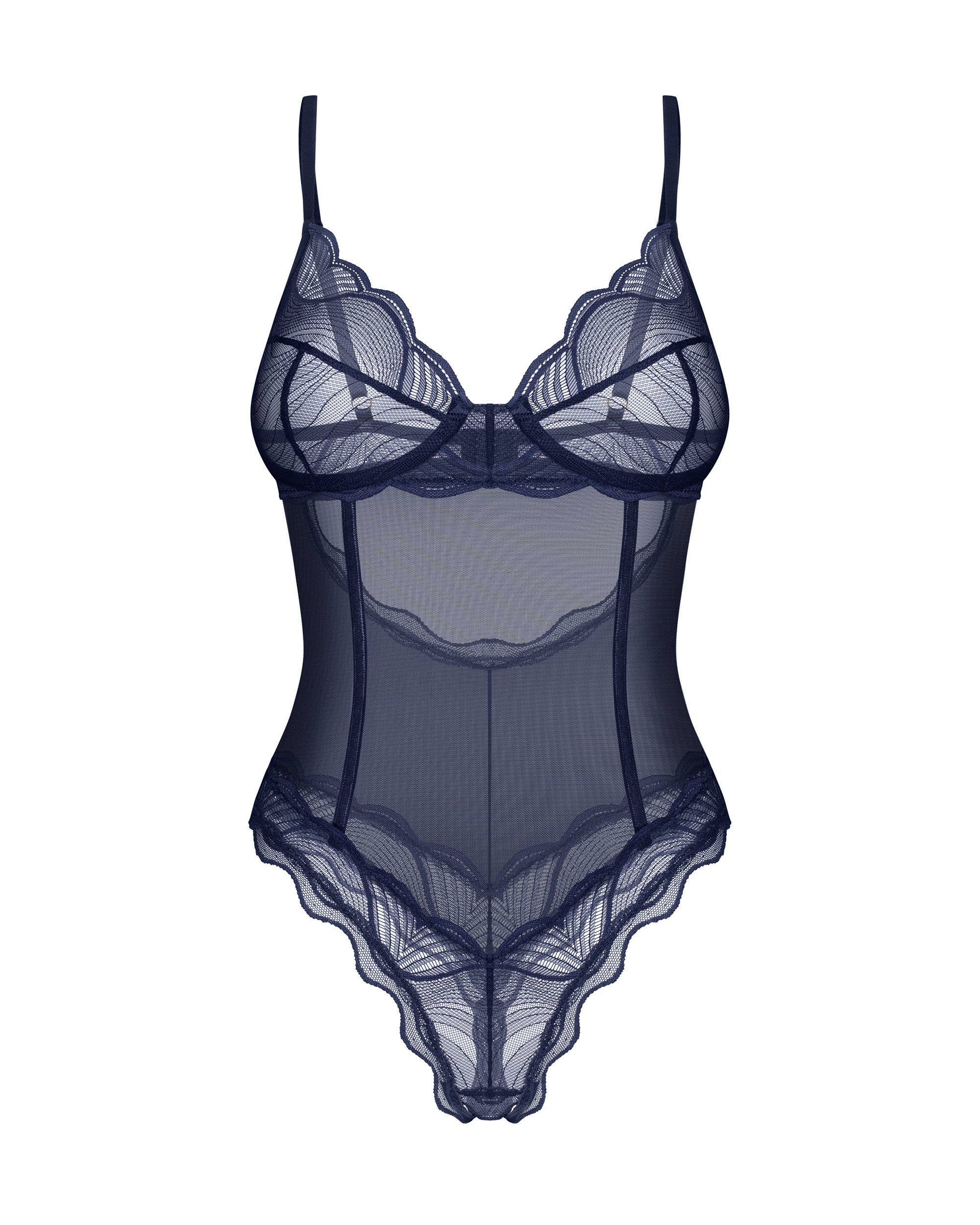 Navy Blue Mesh Cutout Teddy