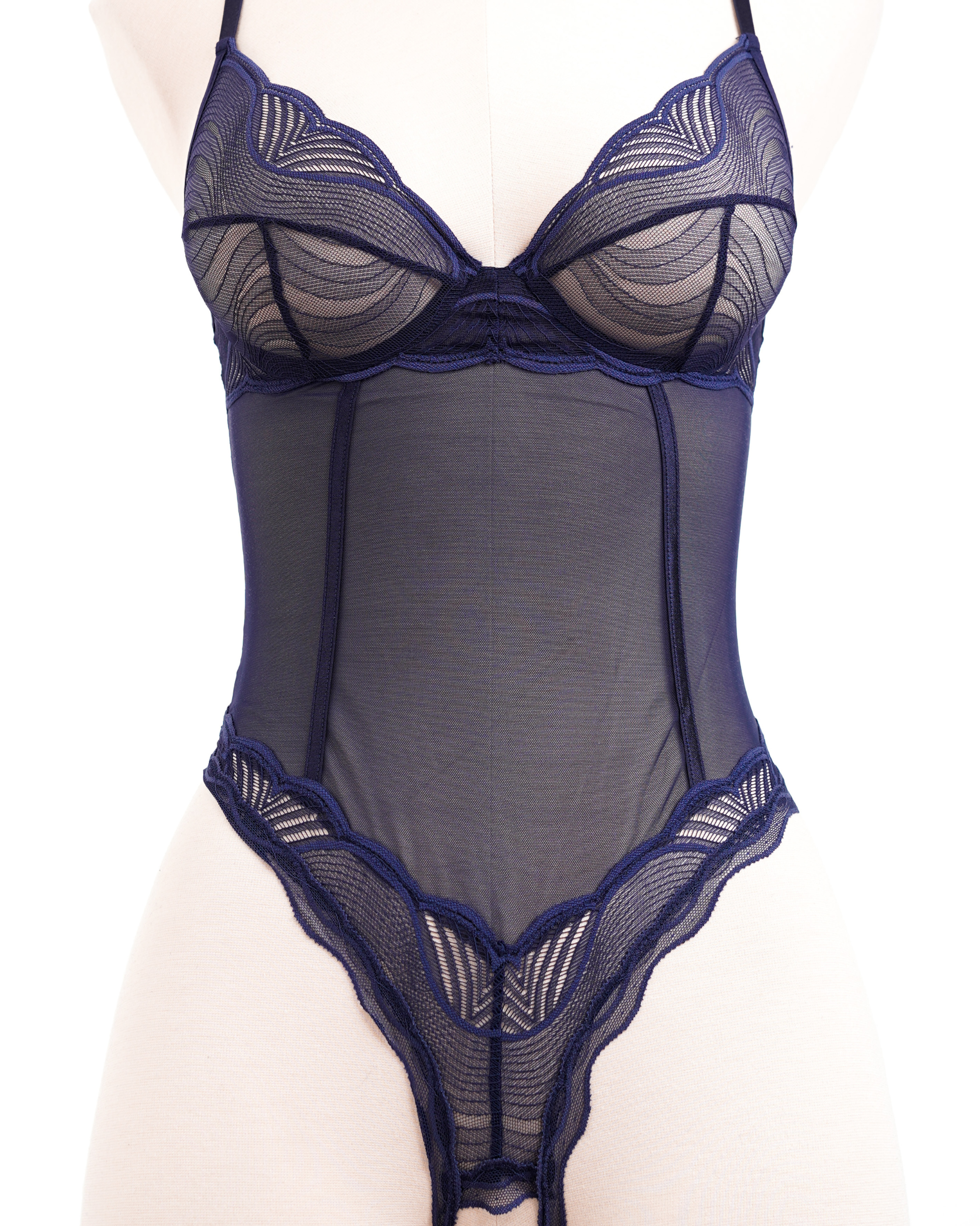 Navy Blue Mesh Cutout Teddy