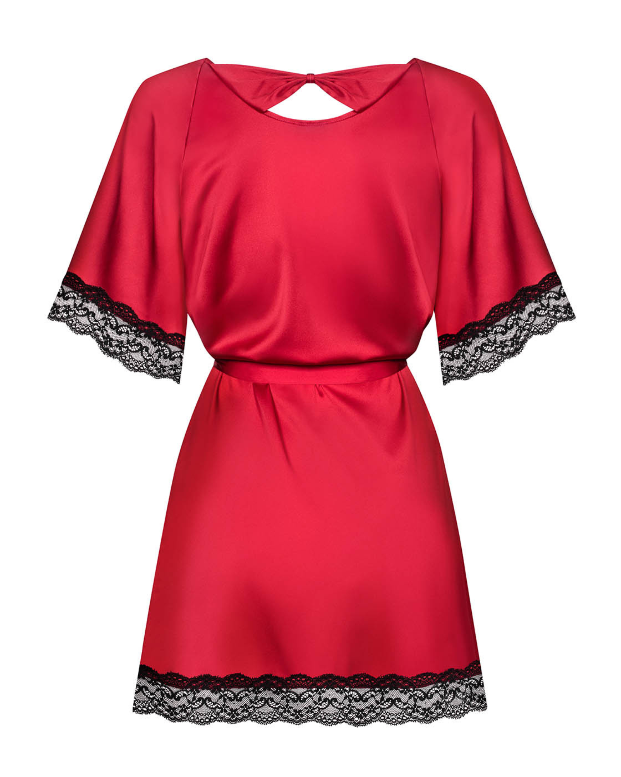 Red Silky Lace Trim Robe