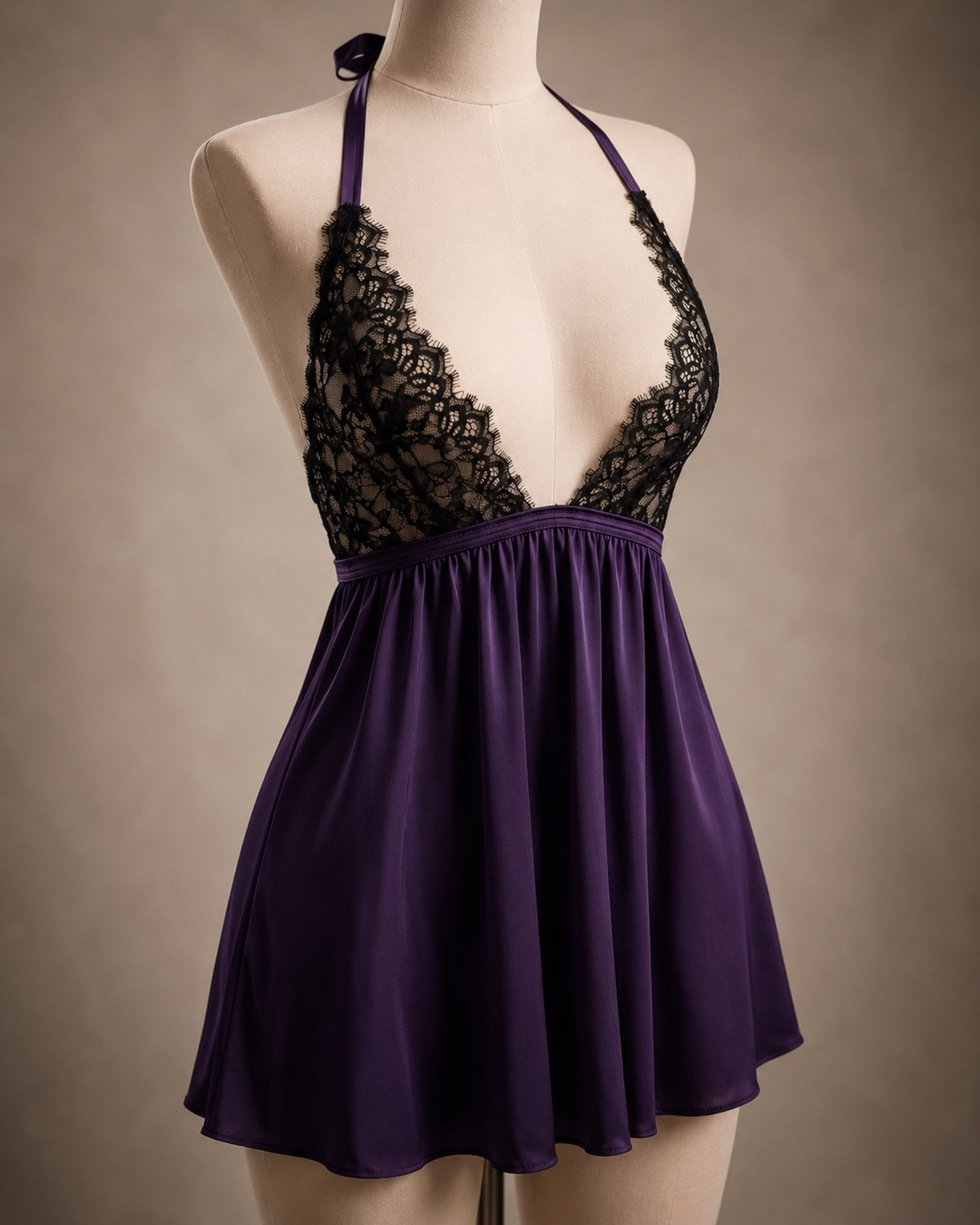Purple Satin Halter Babydoll