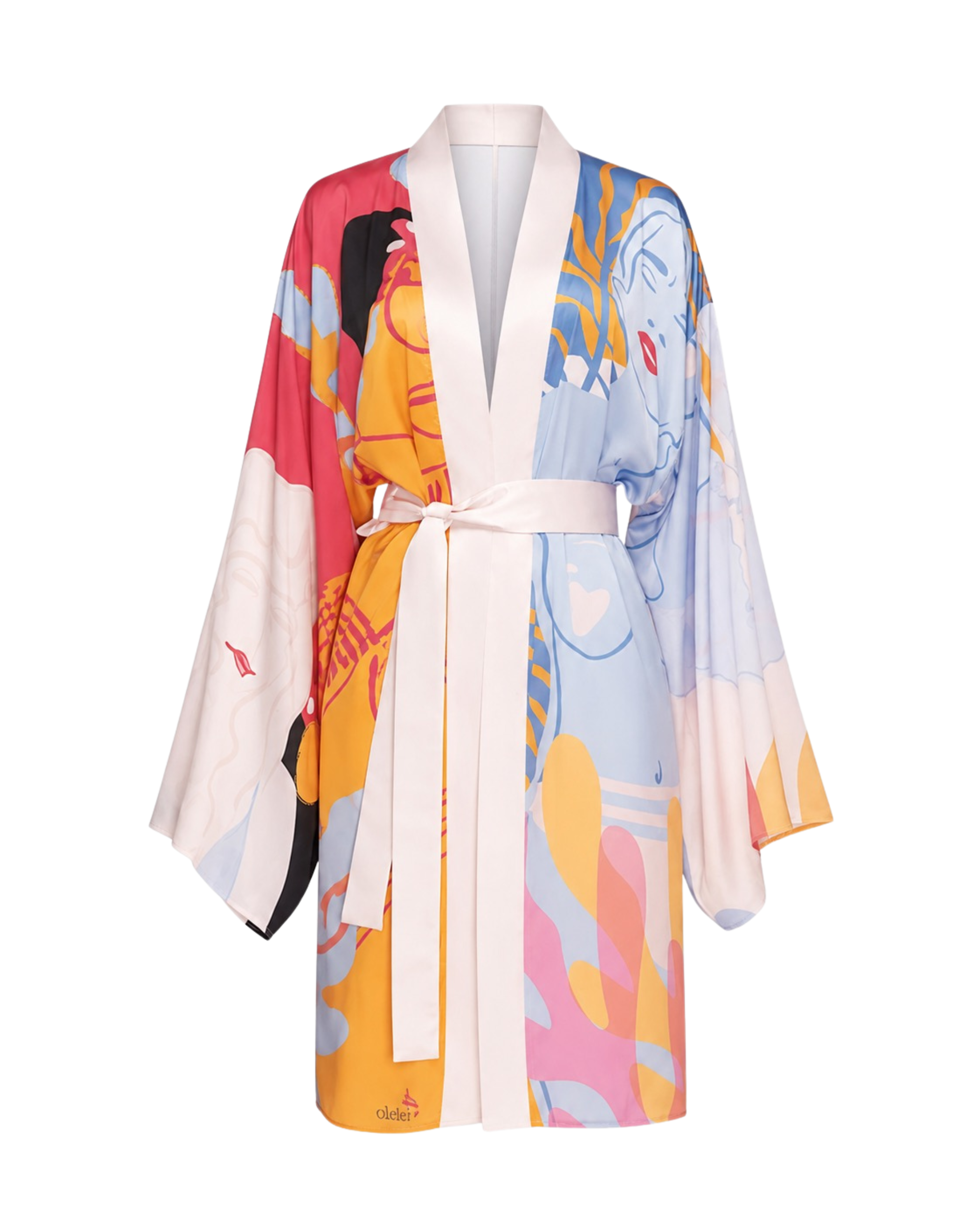 Multicolor Print Kimono Robe
