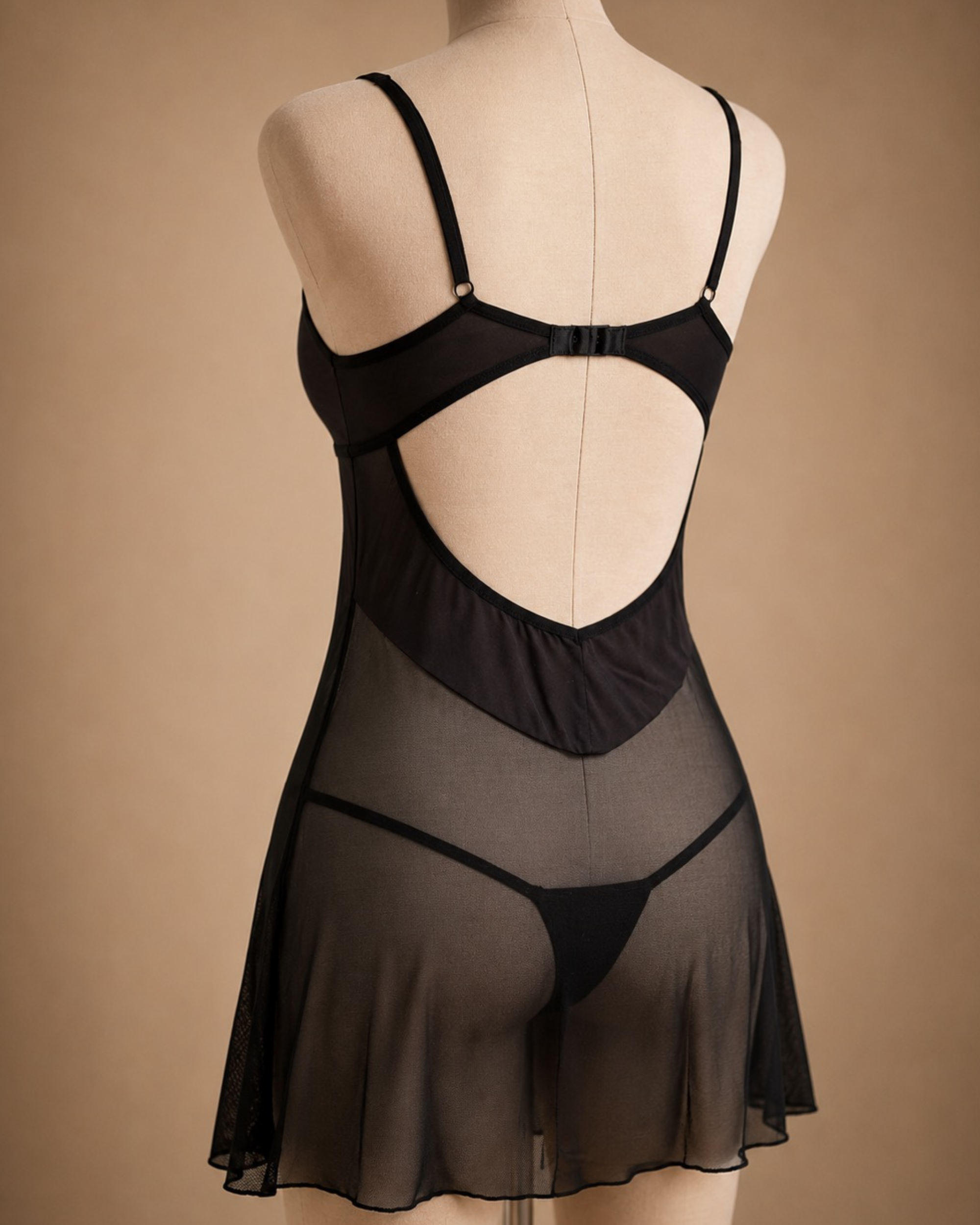 Black Mesh Chemise Set