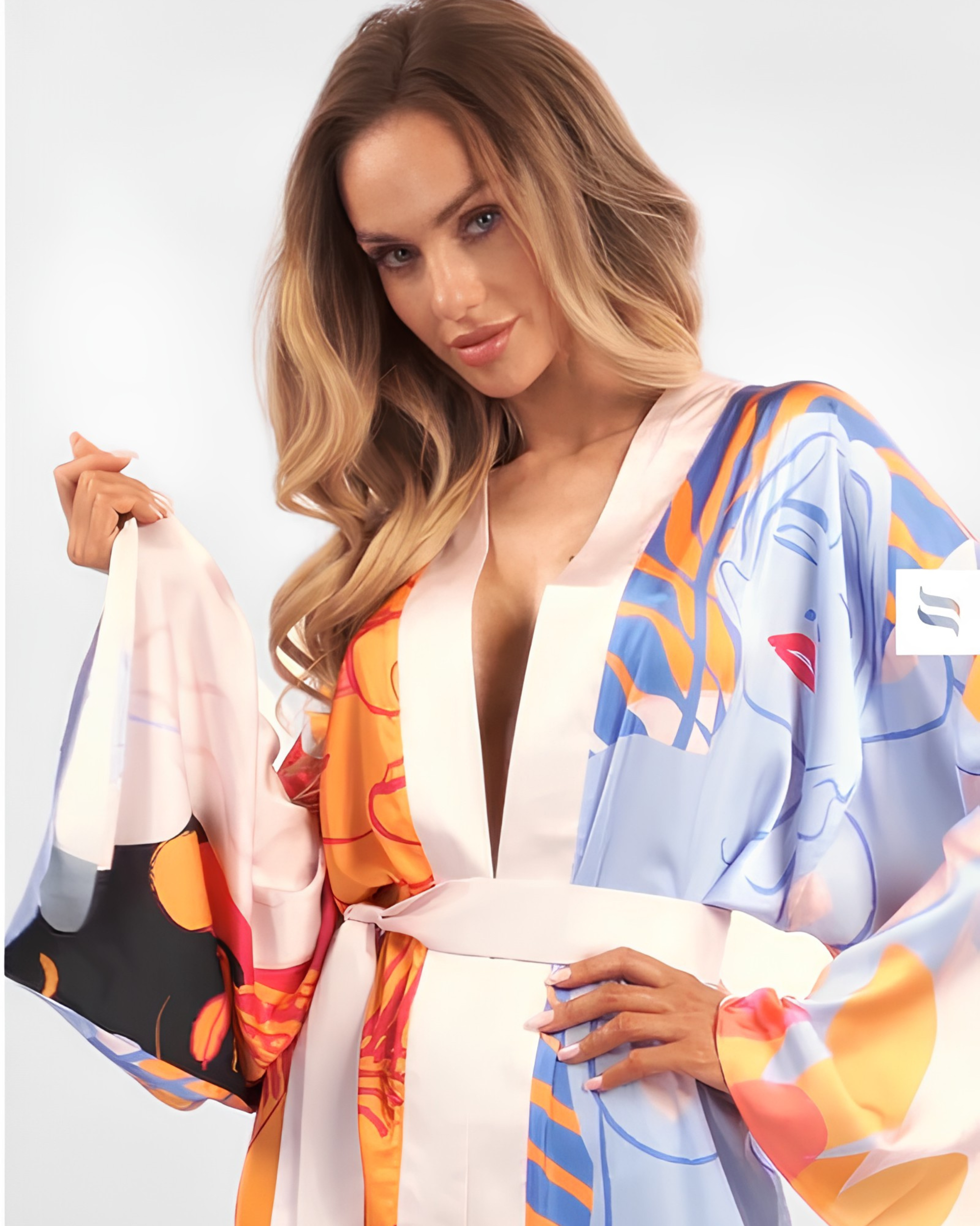 Multicolor Print Kimono Robe