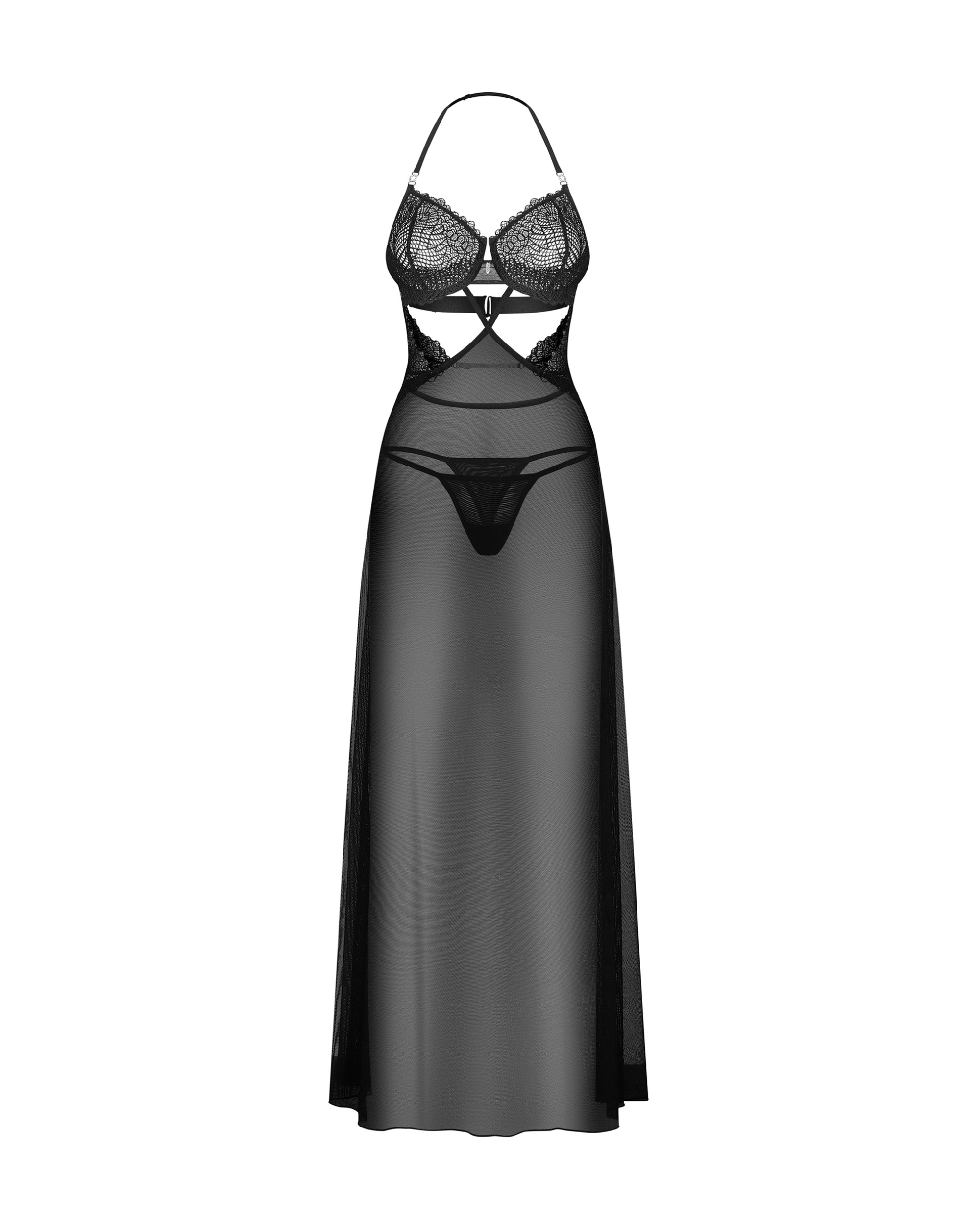Black Tulle Long Chemise