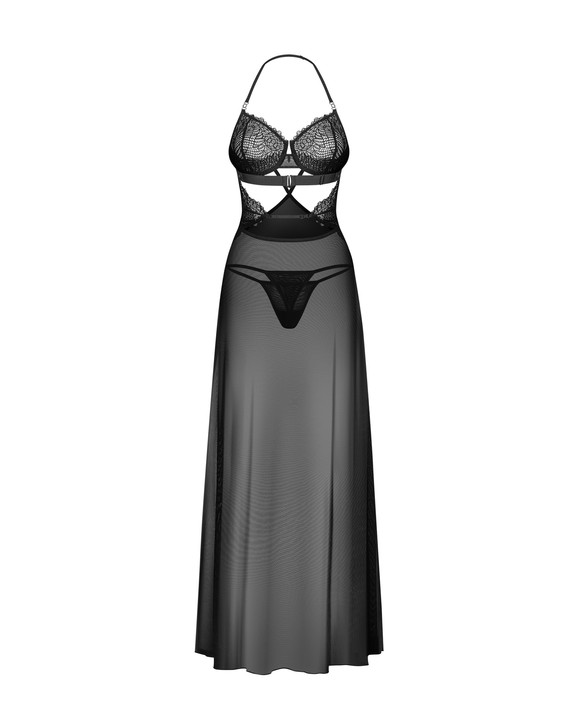 Black Tulle Long Chemise