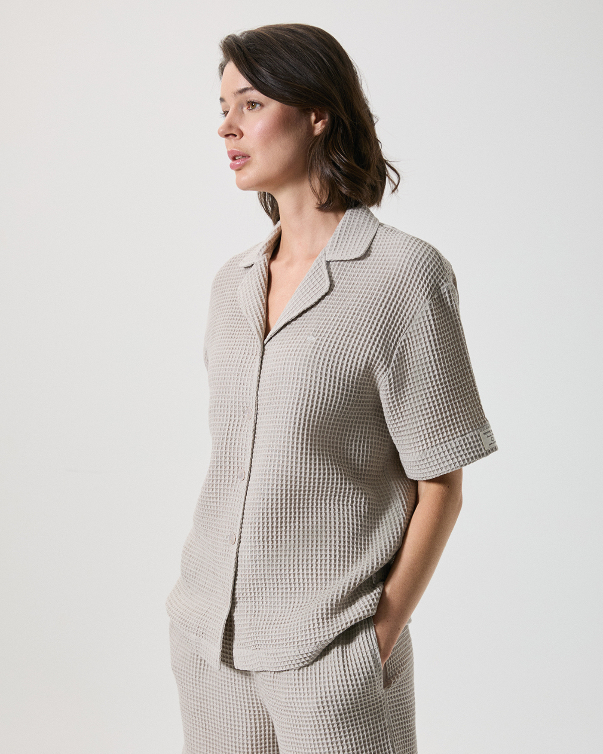 Waffle Knit Shirt Pajama Set