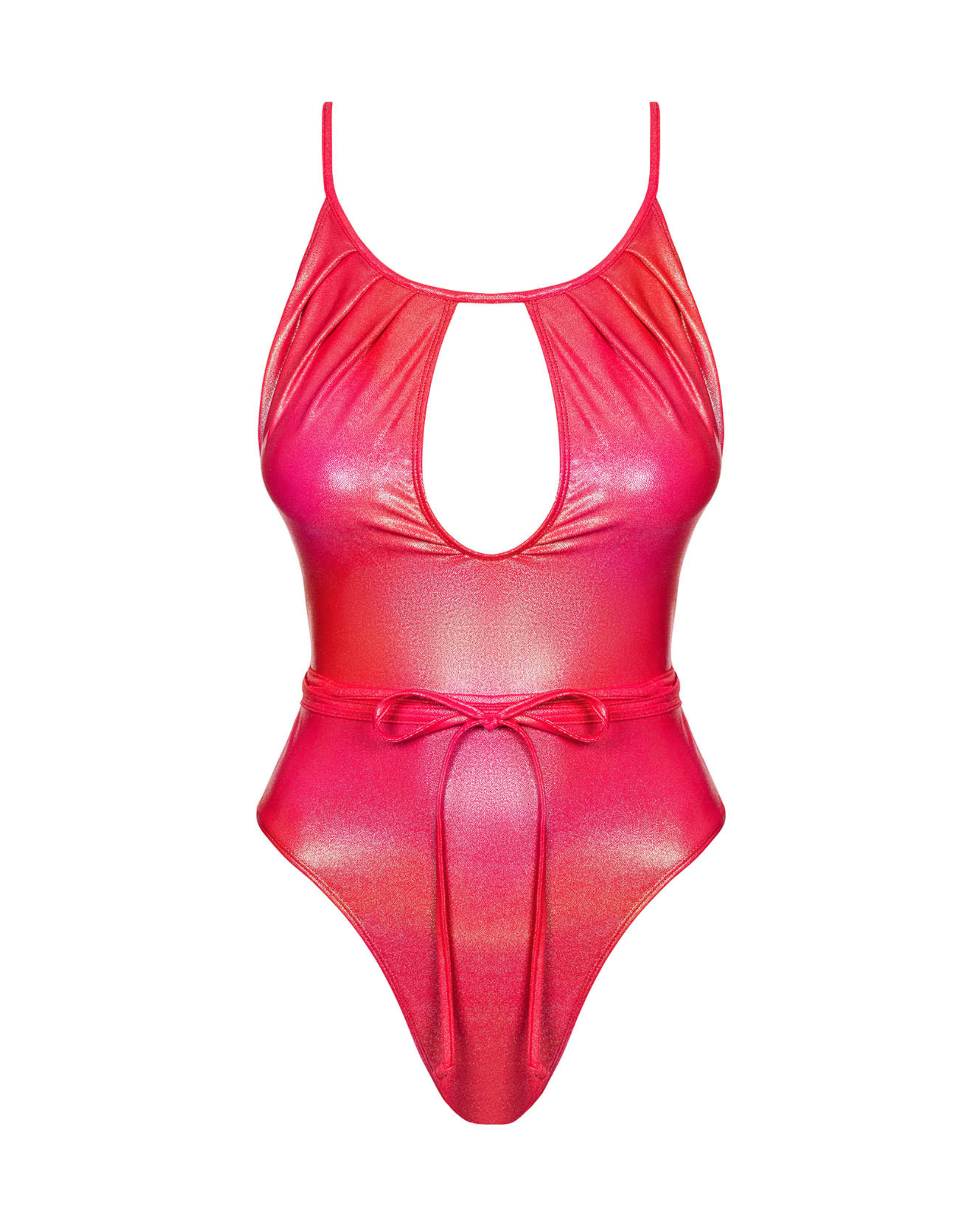 Pink Glossy Cutout Swimsuit