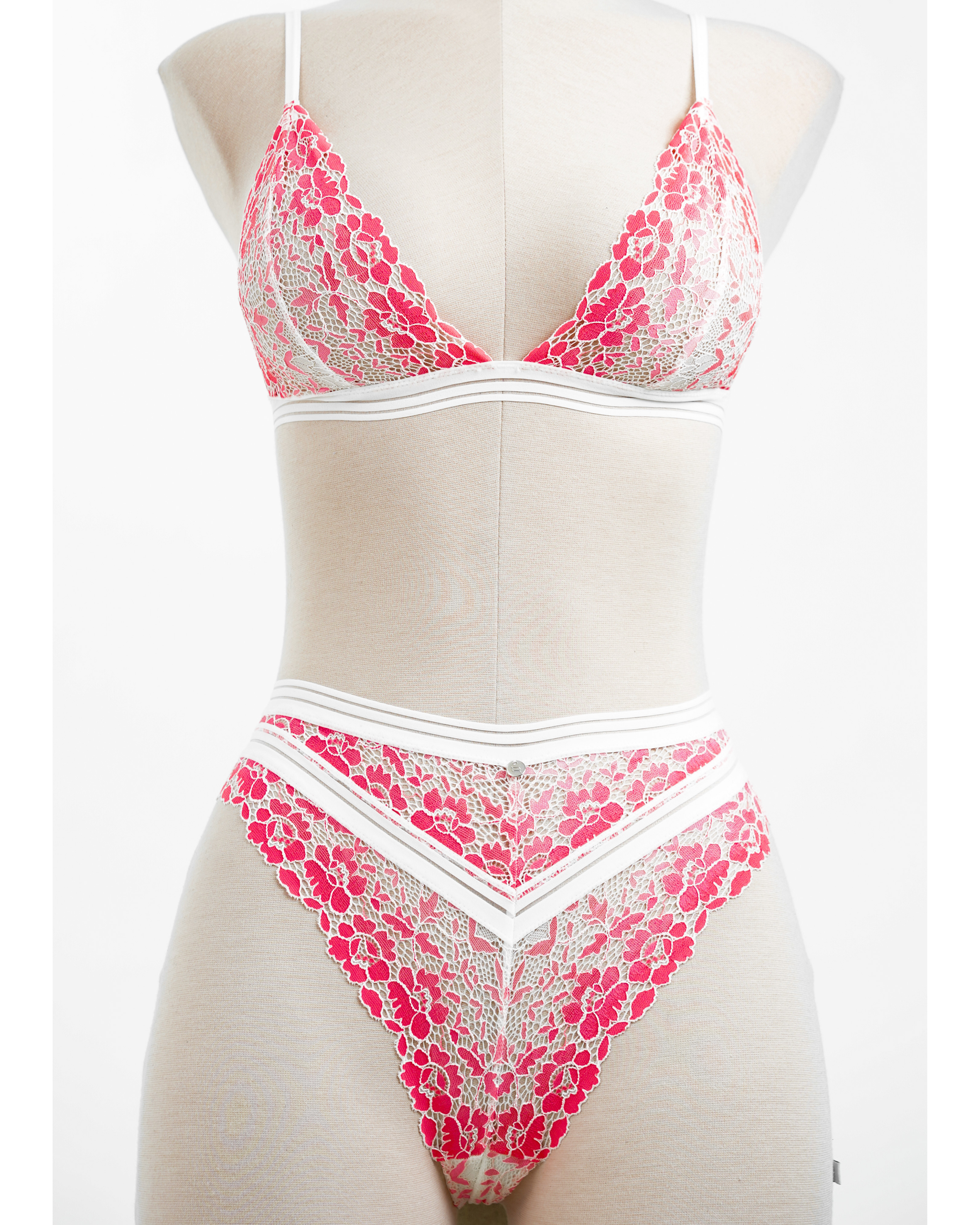 Pink Floral Lace Lingerie Set