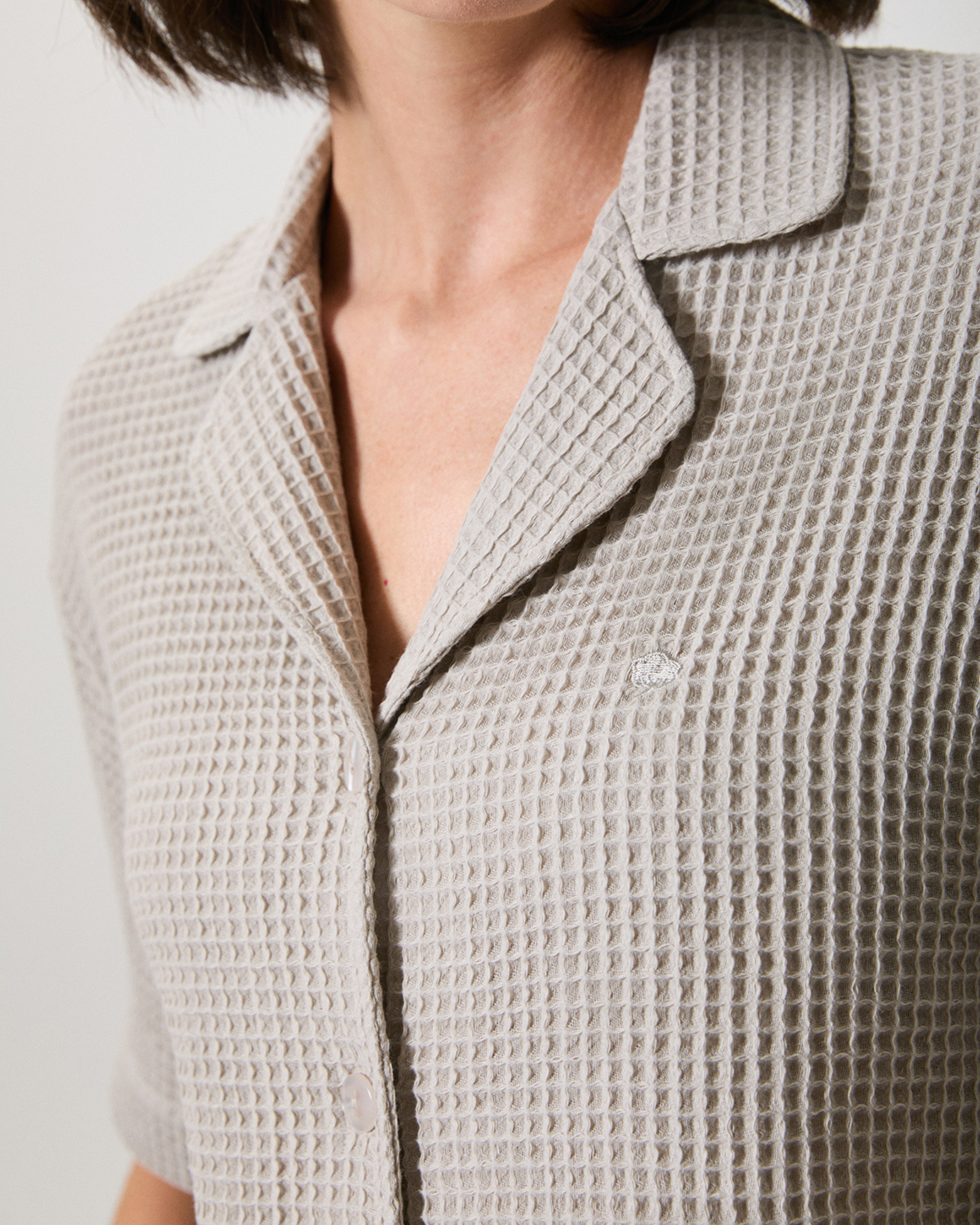 Waffle Knit Shirt Pajama Set