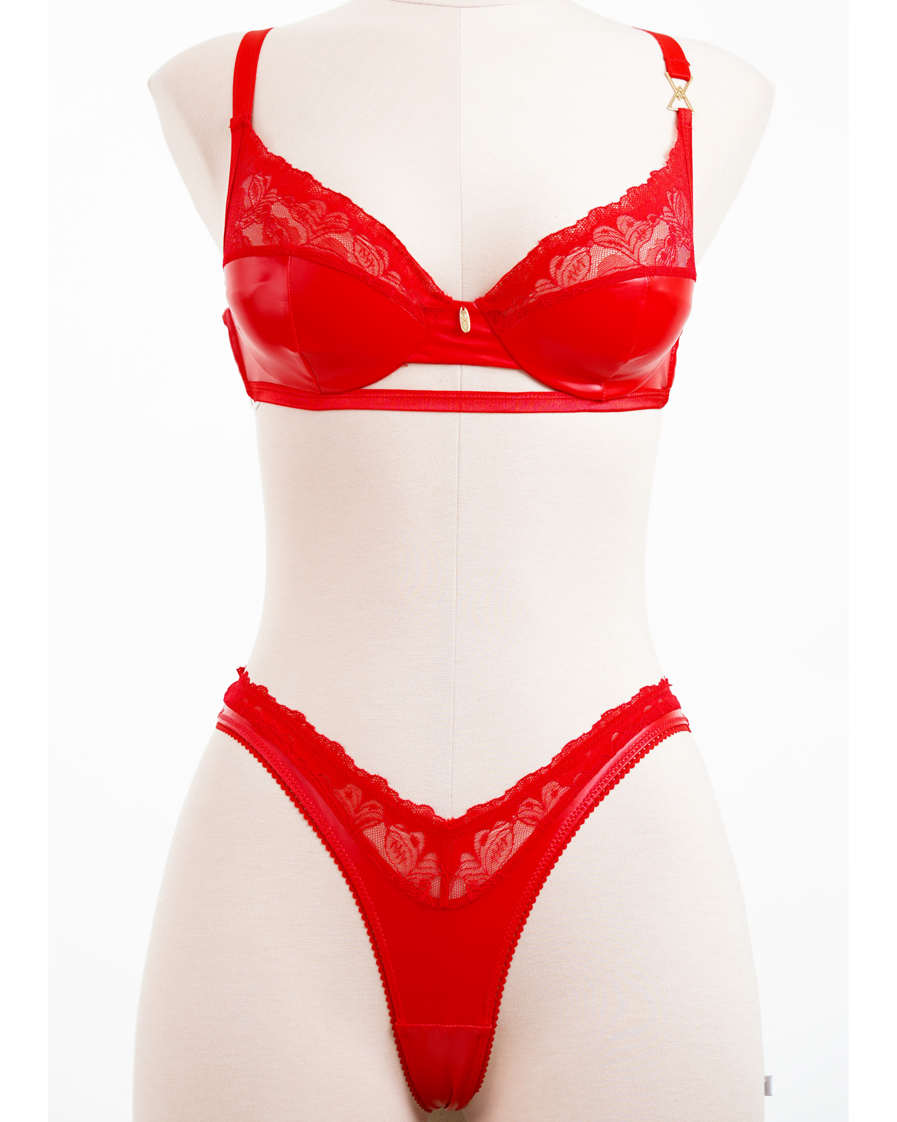 Red Satin & Lace Chemise Set