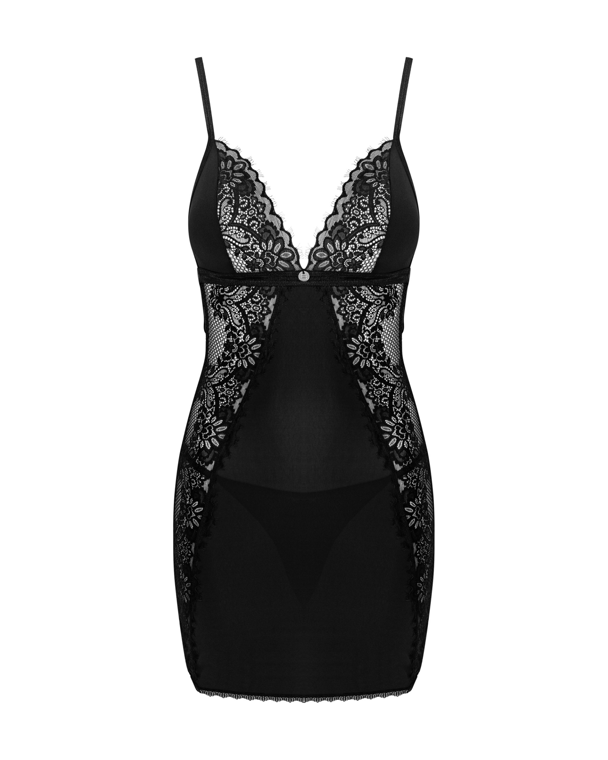 Black Lace Insert Chemise Set