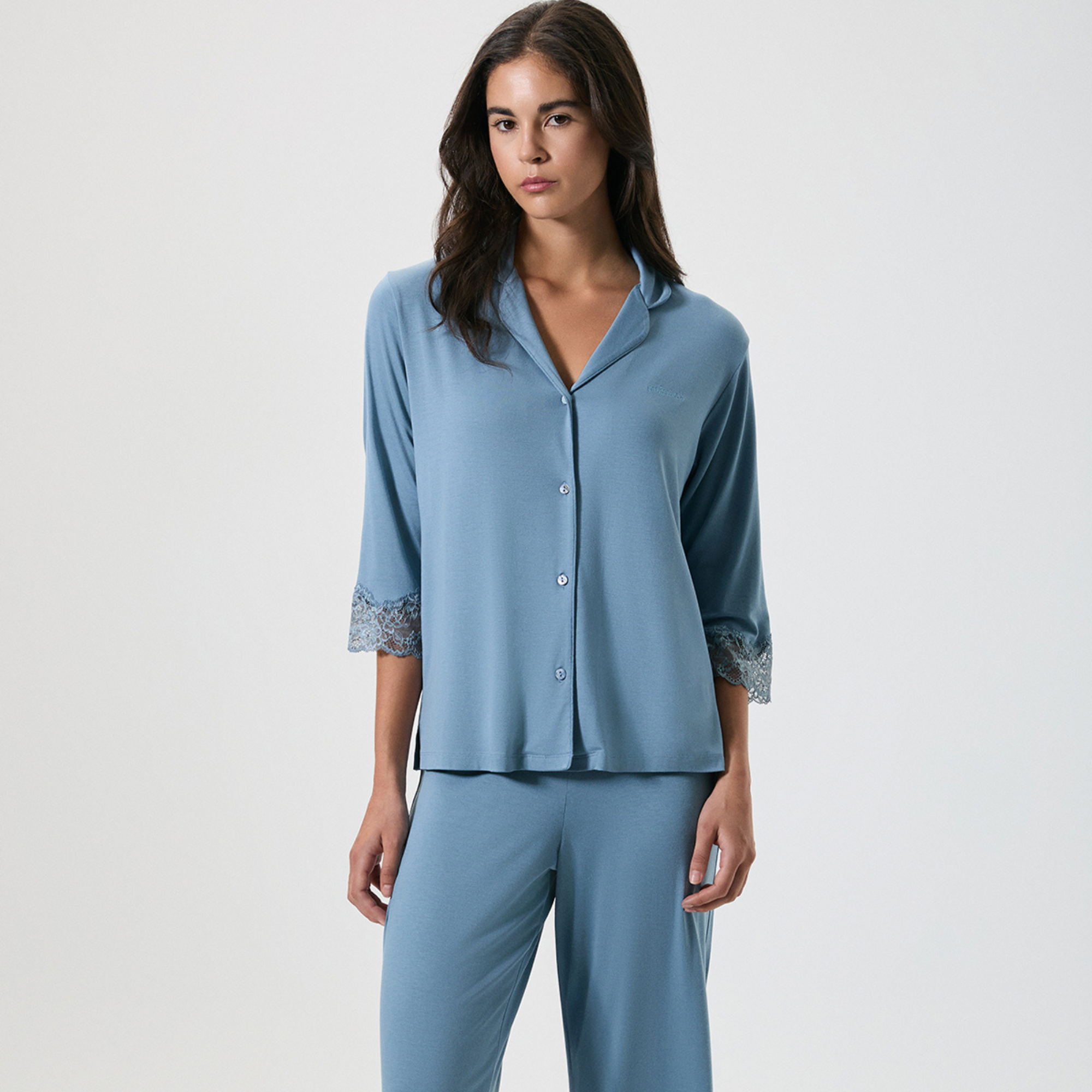 Lace Trim Viscose Pajama Set