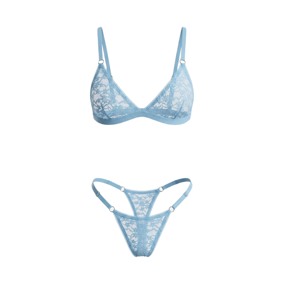 Floral Lace Triangle Bralette & Thong Set