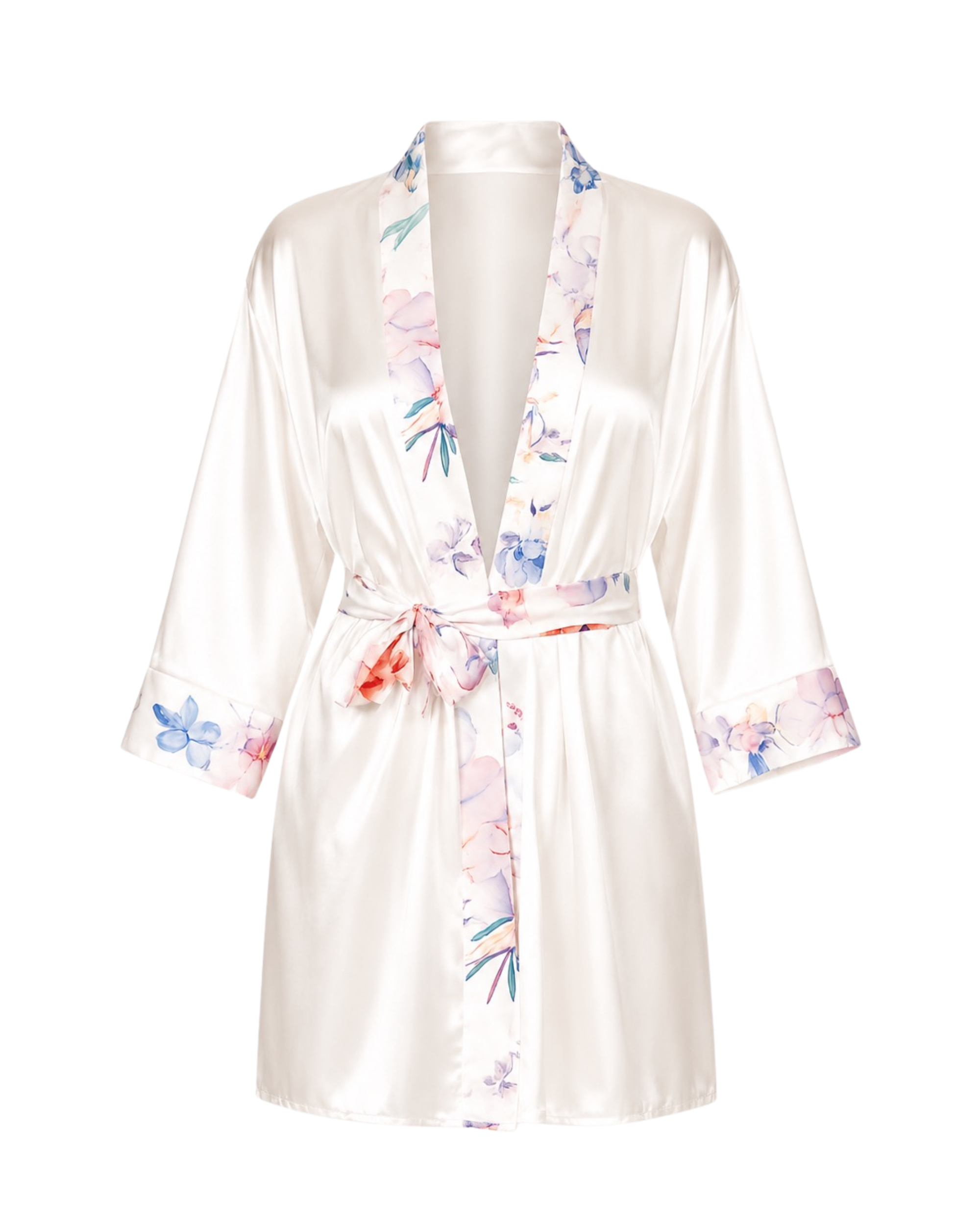 White Satin Floral Robe