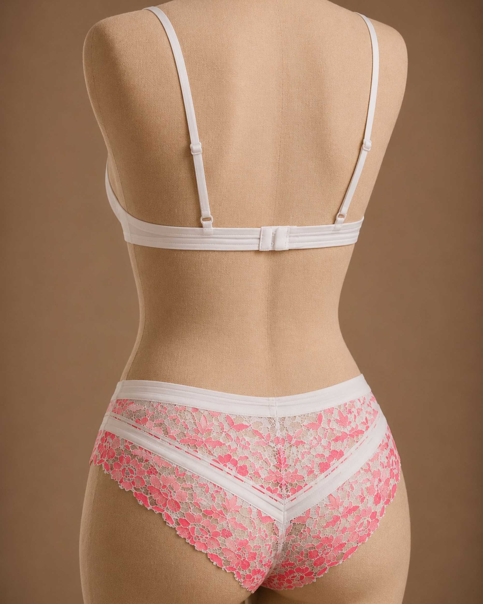 Pink Floral Lace Bra Set